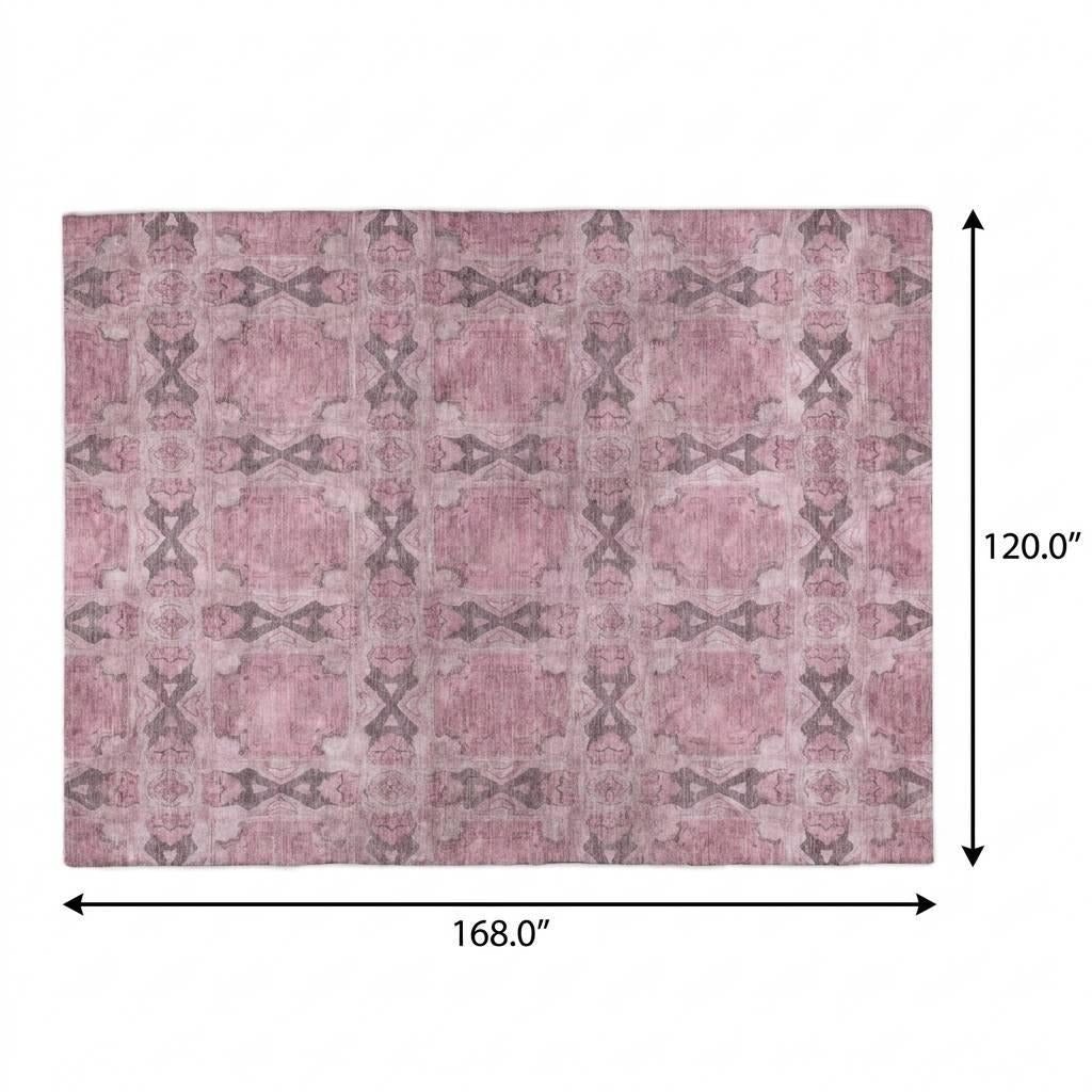 10' X 14' Pink And Gray Geometric Shag Washable Area Rug With UV Protection - Home & Garden