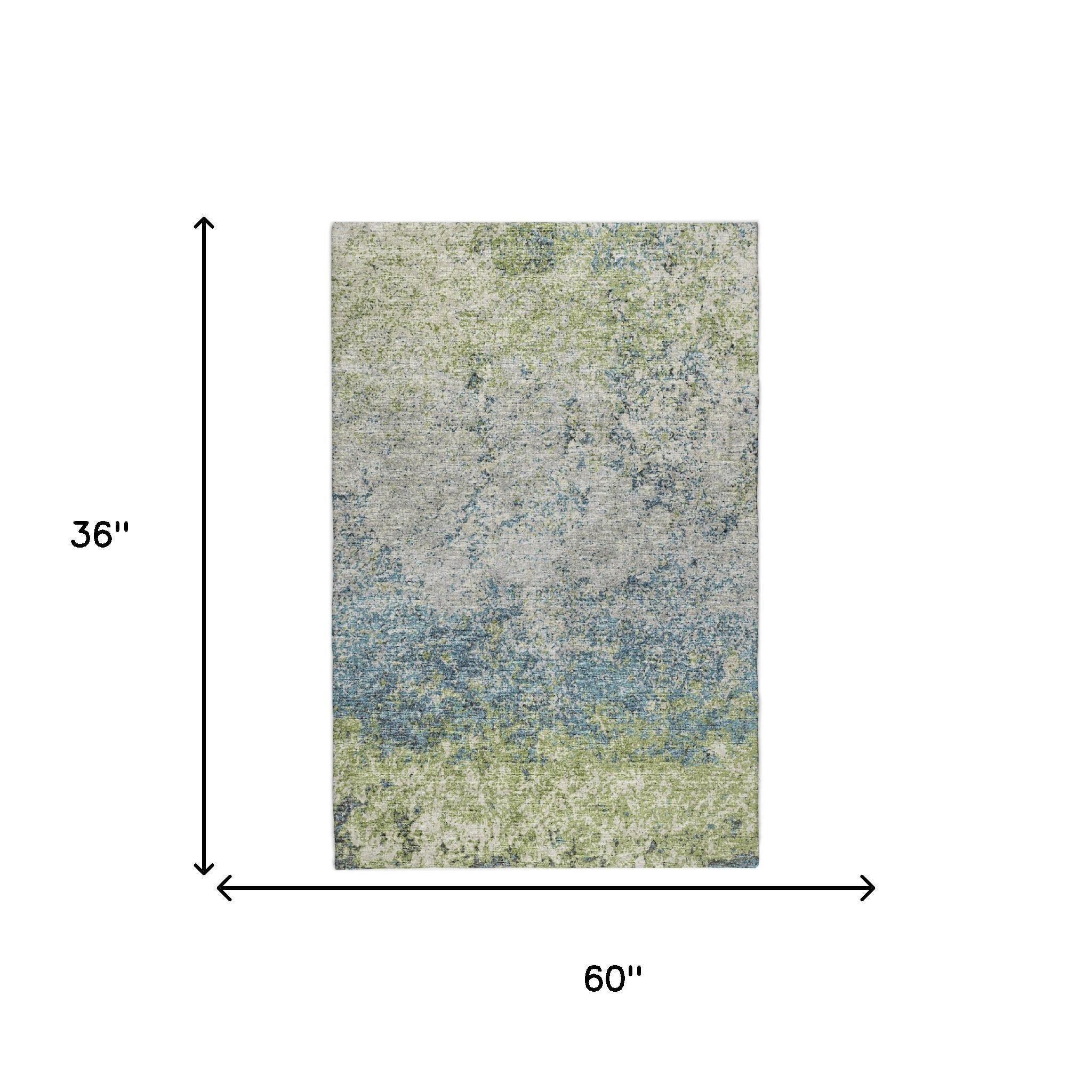 3' X 5' Green And Navy Blue Abstract Shag Washable Area Rug With UV Protection - Home & Garden