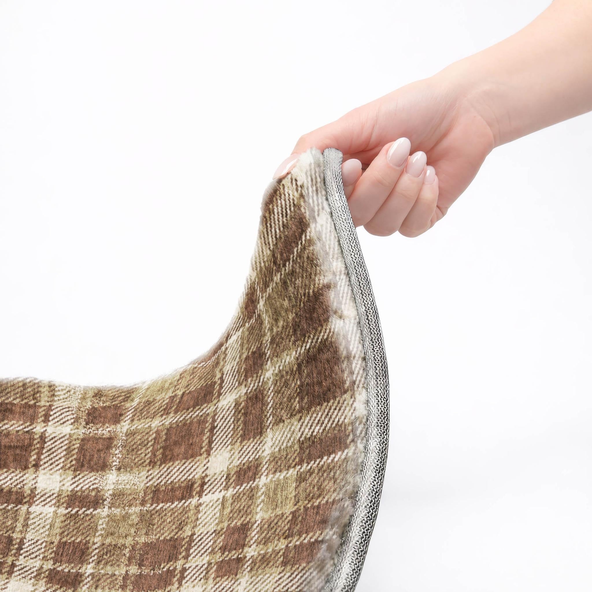 3' X 5' Chocolate And Taupe Plaid Shag Washable Area Rug With UV Protection - Home & Garden