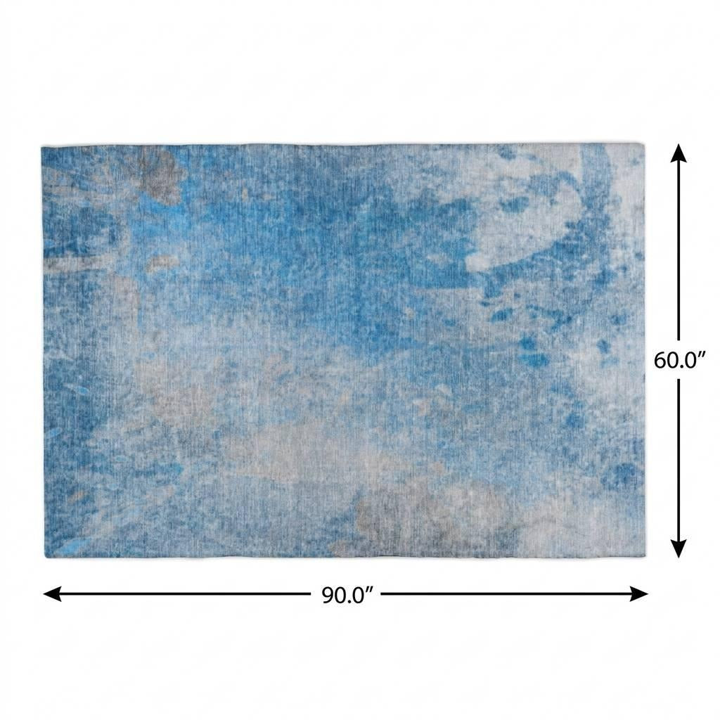 5' X 8' Blue And Denim Blue Abstract Shag Washable Area Rug With UV Protection - Home & Garden