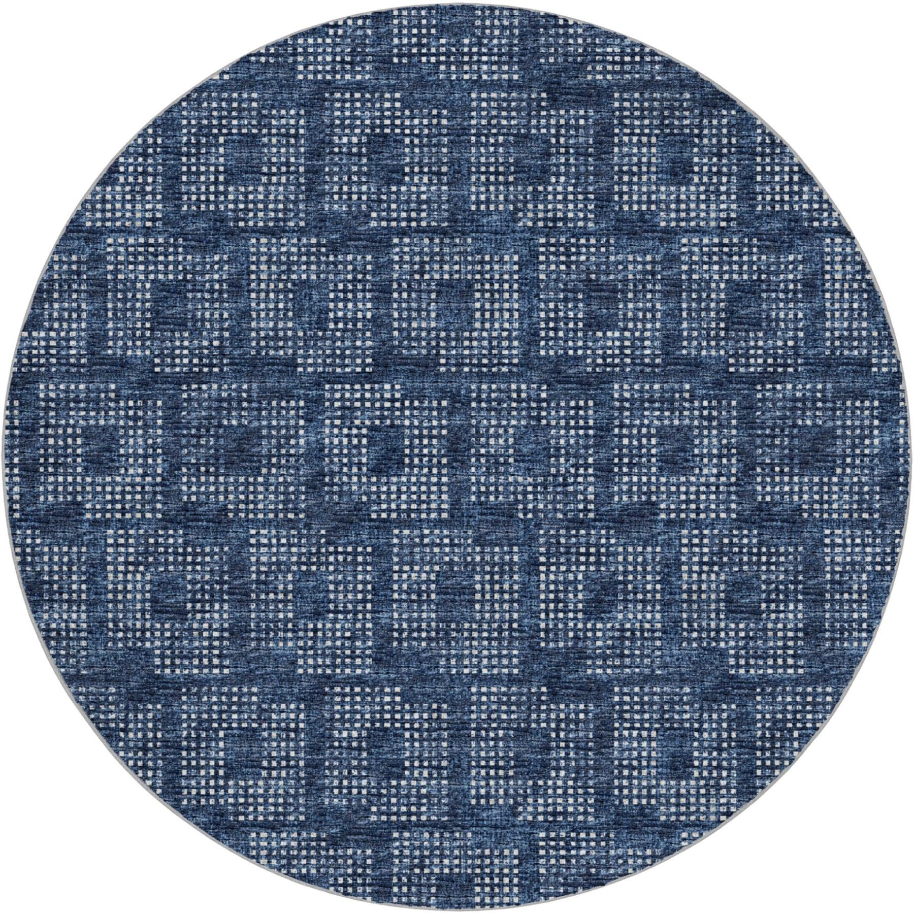 8' Blue And Light Blue Geometric Shag Washable Round Rug With UV Protection - Home & Garden