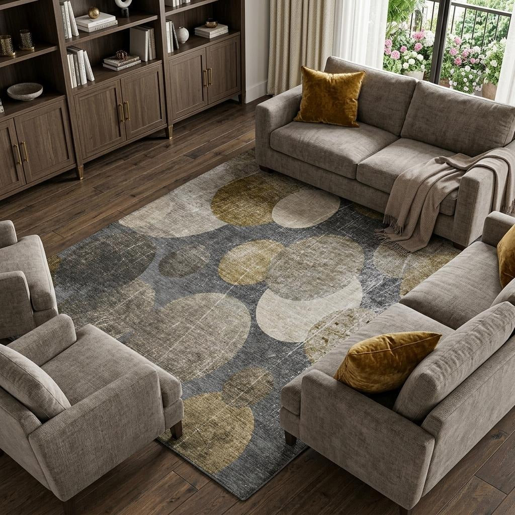 10' X 14' Brown And Taupe Geometric Shag Washable Area Rug With UV Protection - Home & Garden
