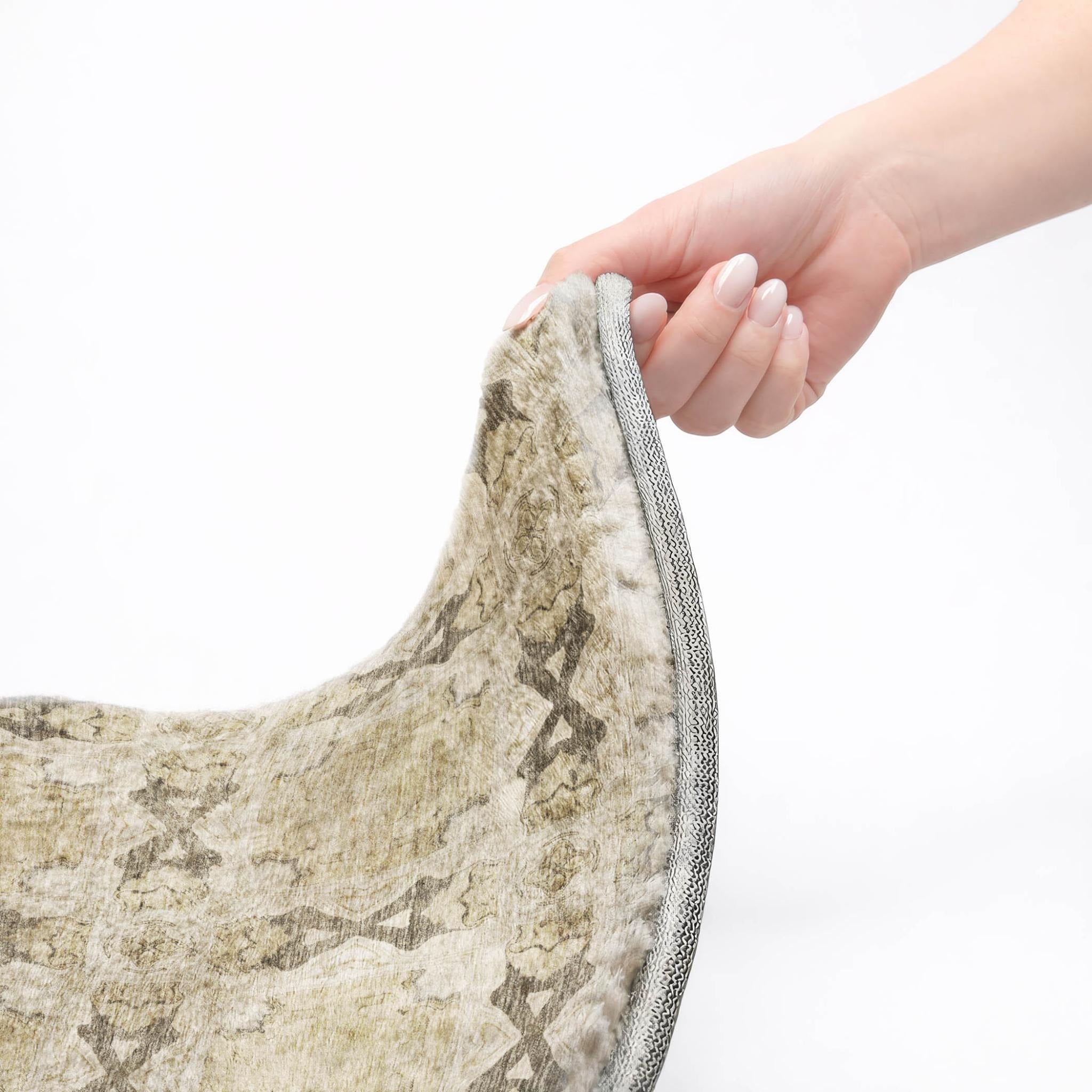5' X 8' Beige And Gray Geometric Shag Washable Area Rug With UV Protection - Home & Garden