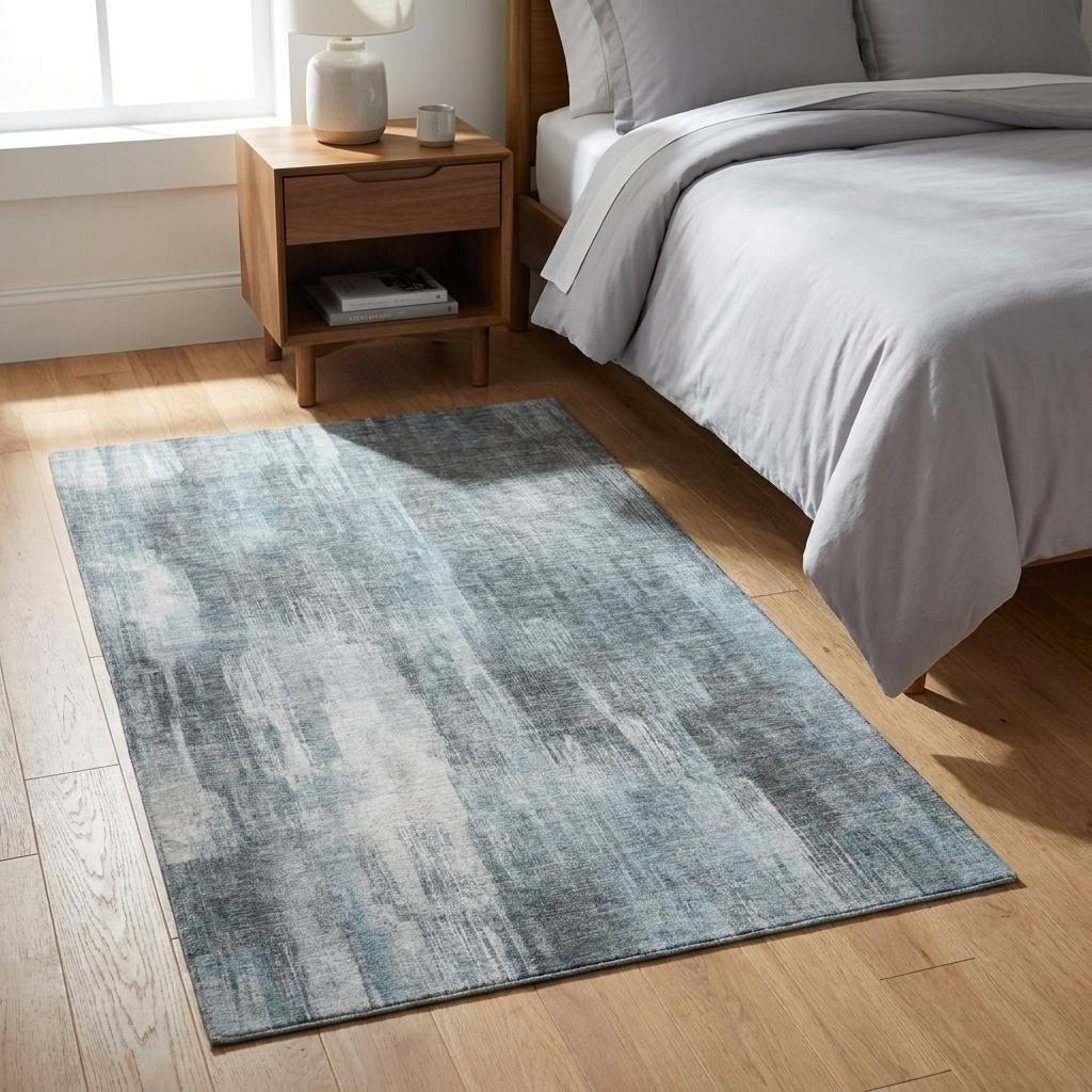3' X 5' Teal And Ivory Abstract Shag Washable Area Rug With UV Protection - Home & Garden