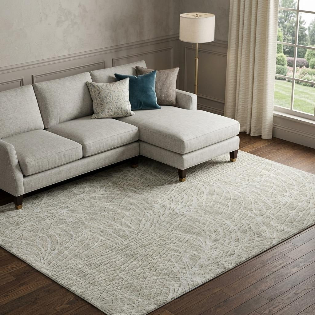 8' X 10' Beige And Ivory Abstract Shag Washable Area Rug With UV Protection - Home & Garden