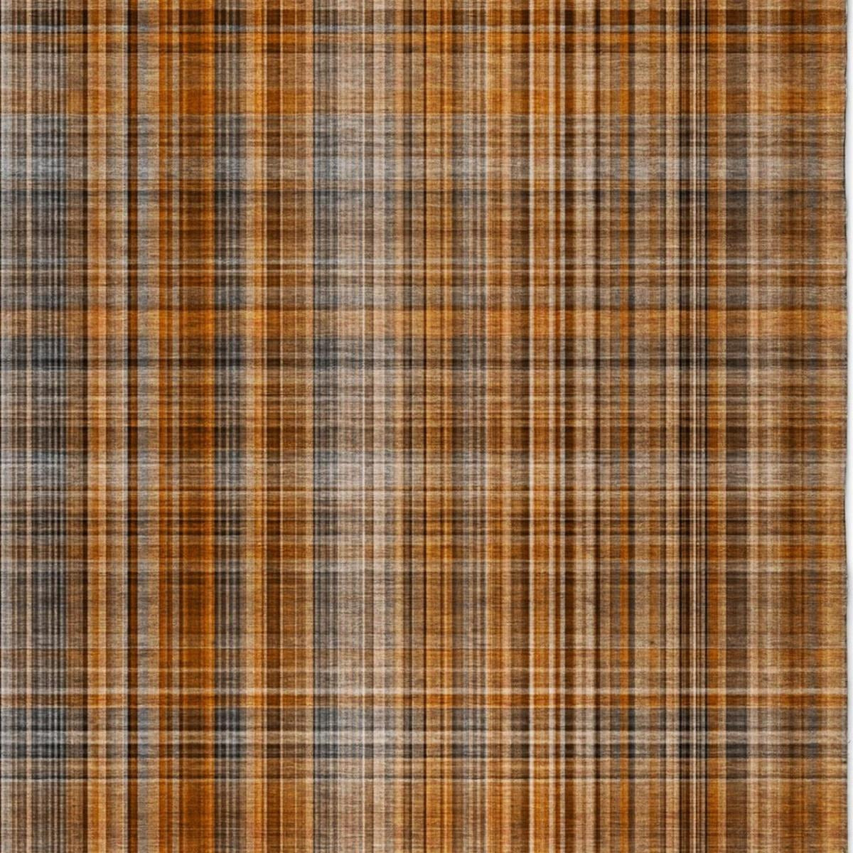 10' X 14' Terra Cotta And Taupe Plaid Shag Washable Area Rug With UV Protection - Home & Garden