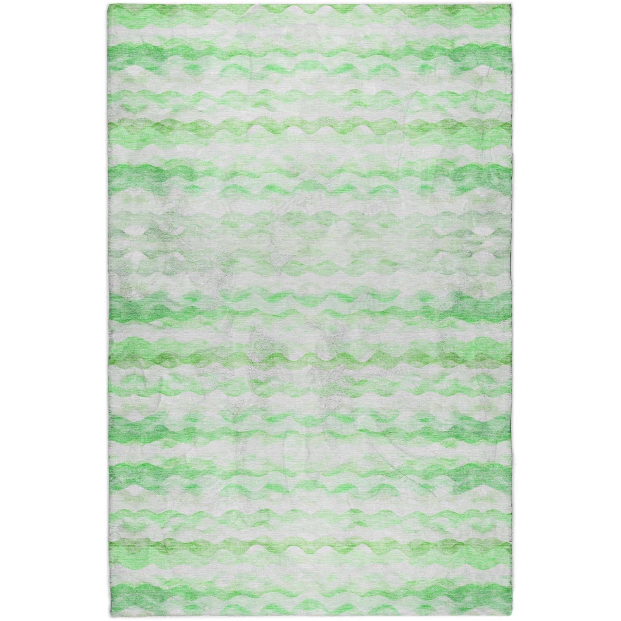 10' X 14' Green And Ivory Striped Shag Washable Area Rug With UV Protection - Home & Garden