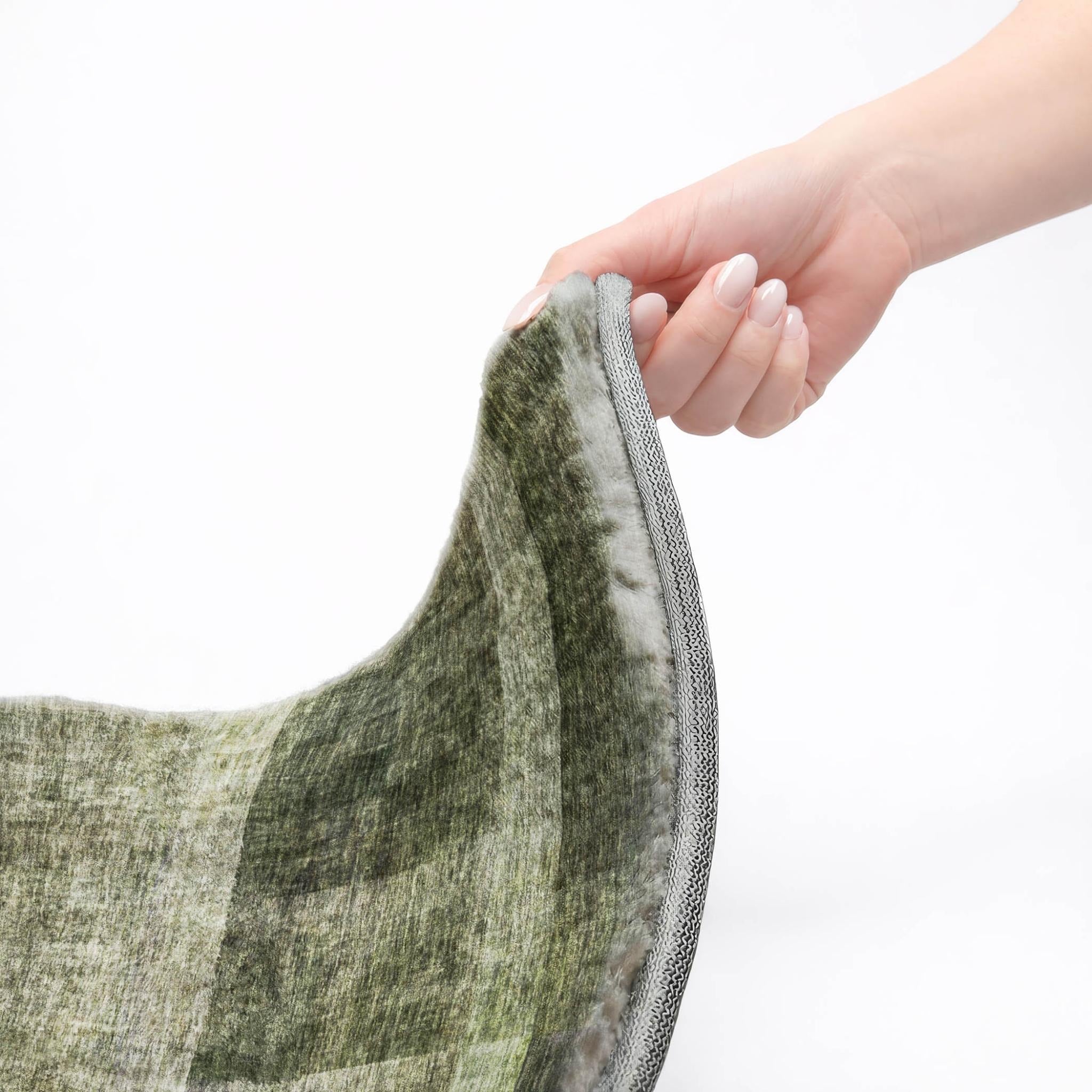 10' X 14' Olive Green And Gray Geometric Shag Washable Area Rug With UV Protection - Home & Garden