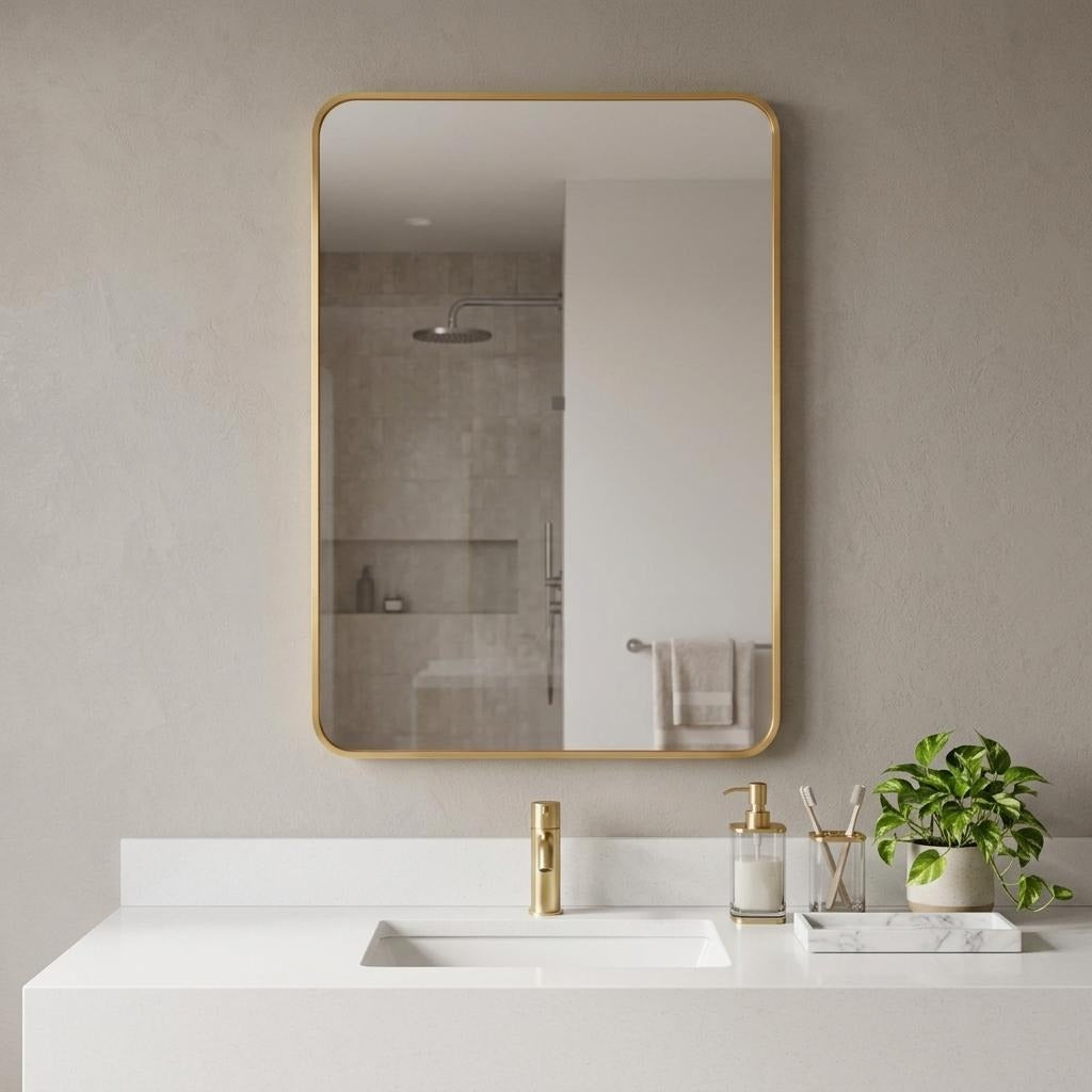 36" Gold Aluminum Framed Bathroom Vanity Mirror - Bed & Bath