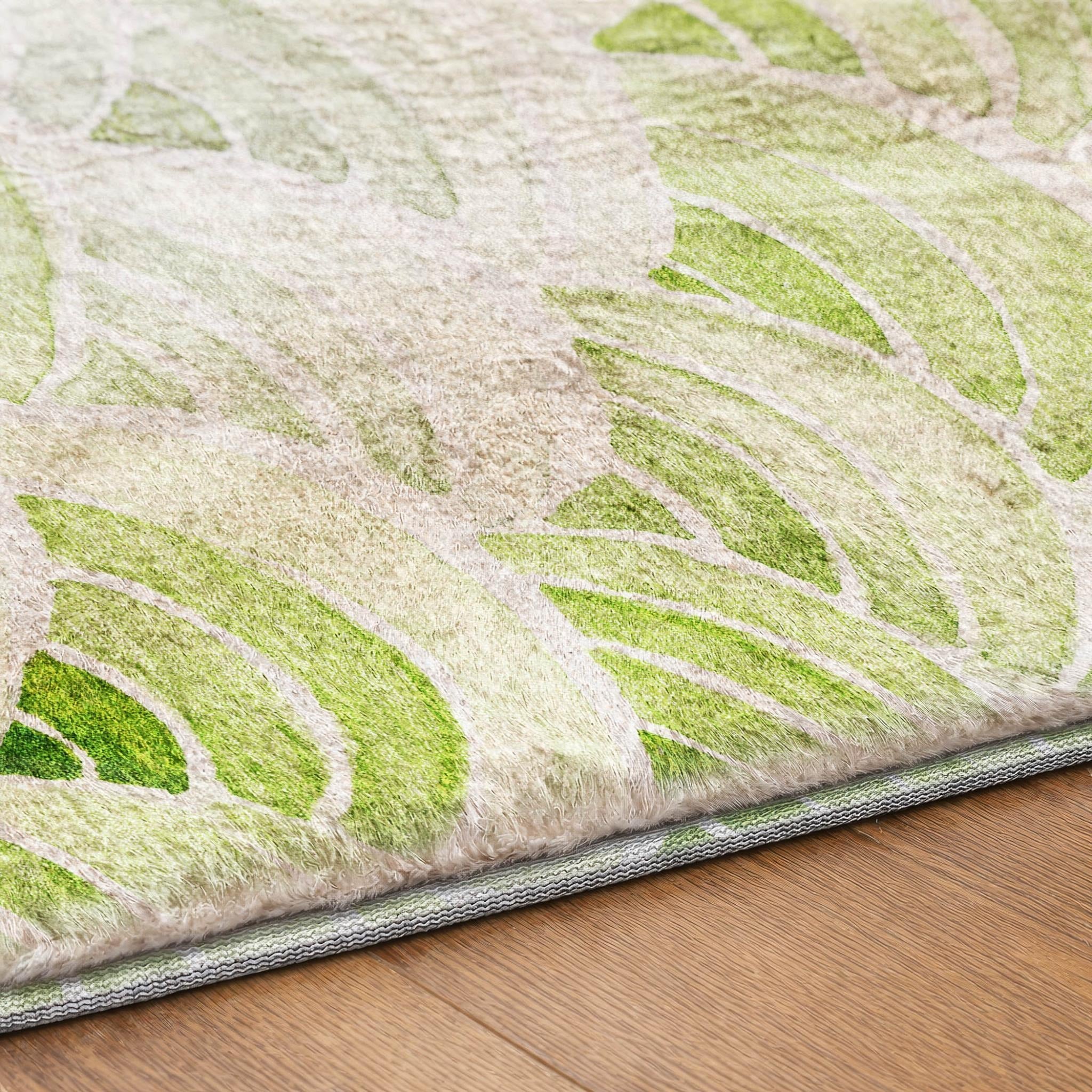 5' X 8' Green And Lime Green Geometric Shag Washable Area Rug With UV Protection - Home & Garden
