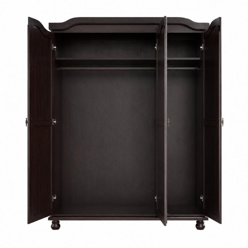 74" Dark Brown Solid Wood Three Door Combo Dresser - Bed & Bath