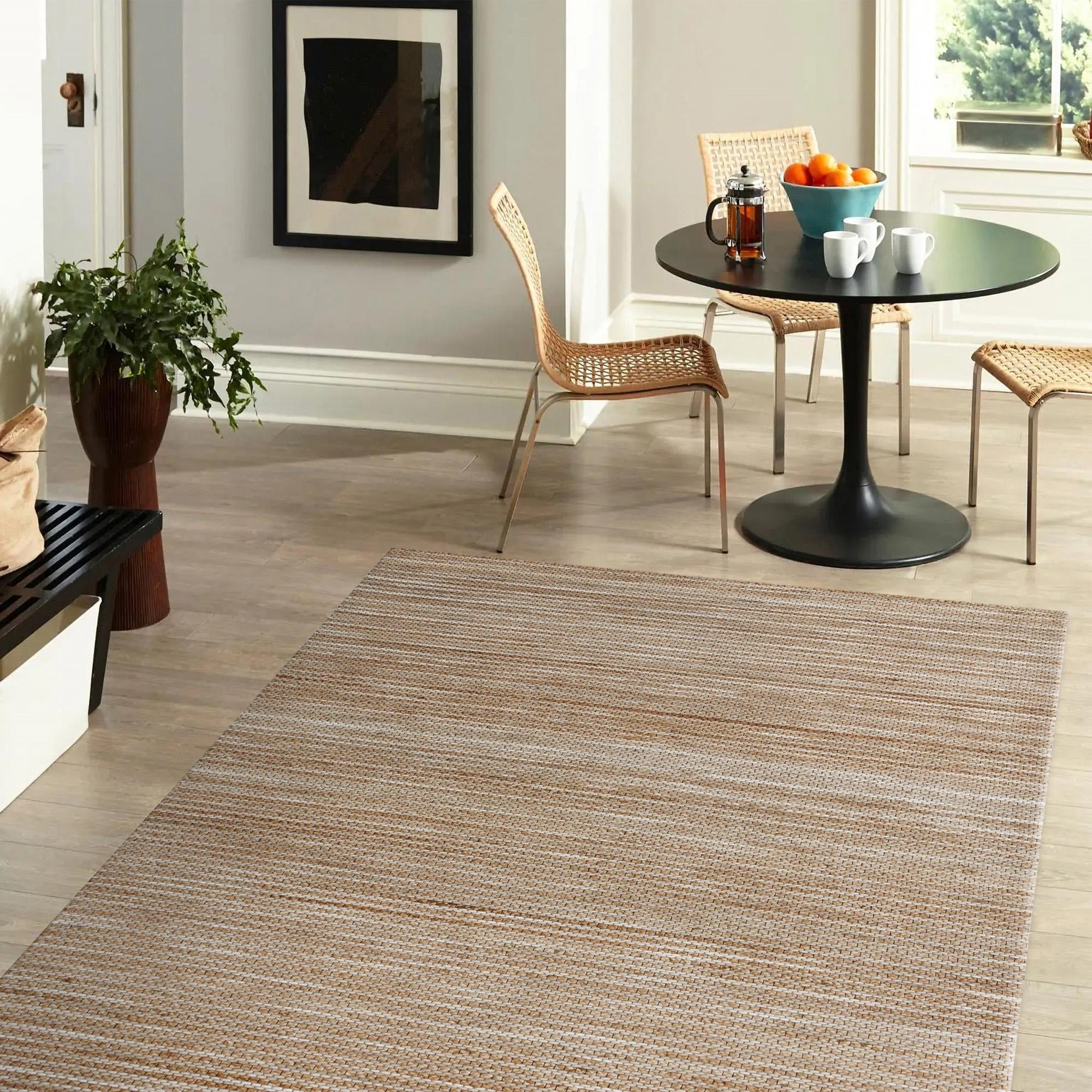 8' X 10' Beige Striped Hand Woven Area Rug - Home Decor