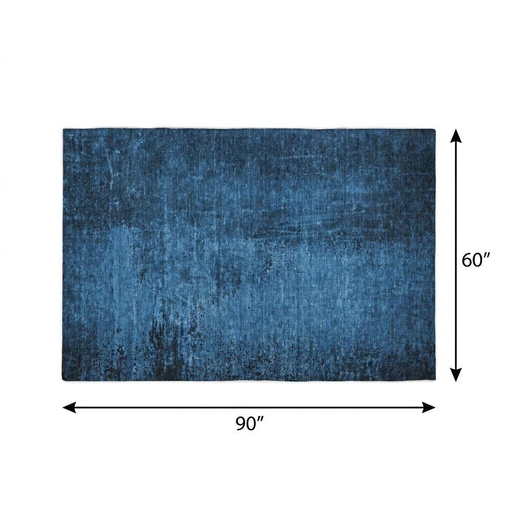 5' X 8' Navy Blue And Charcoal Abstract Shag Washable Area Rug With UV Protection - Home & Garden