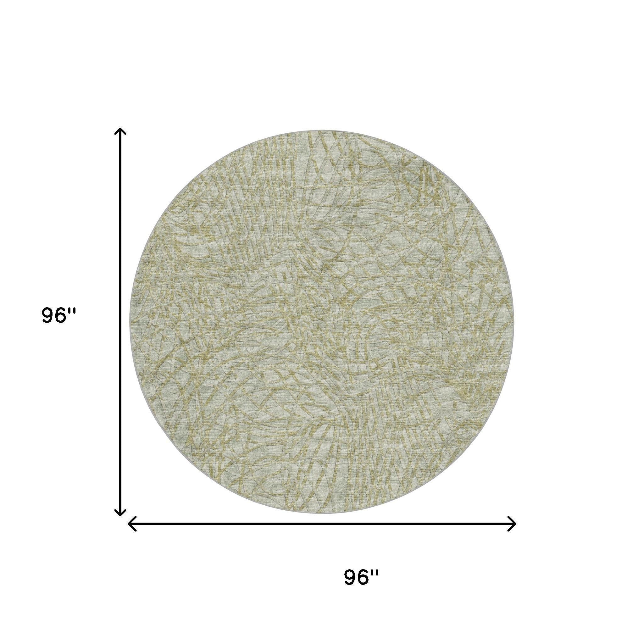 8' Sage And Olive Green Abstract Shag Washable Round Rug With UV Protection - Home & Garden
