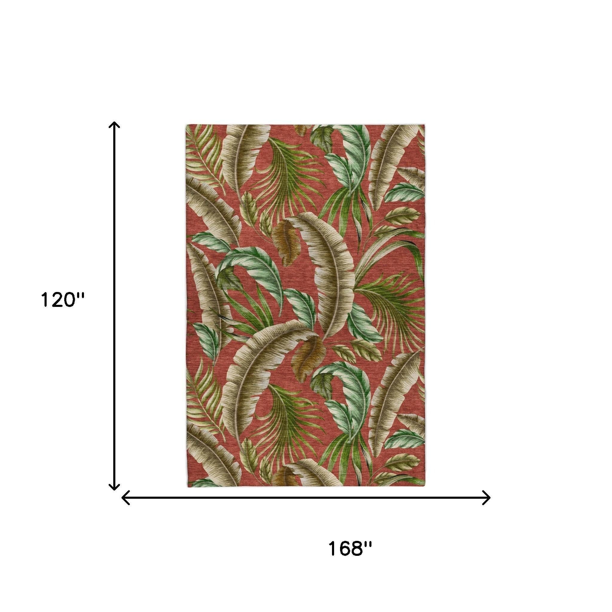 10' X 14' Red And Chocolate Floral Shag Washable Area Rug With UV Protection - Home & Garden