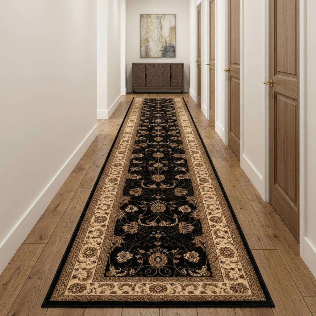 20' Black And Ivory Oriental Runner Rug - Home & Garden