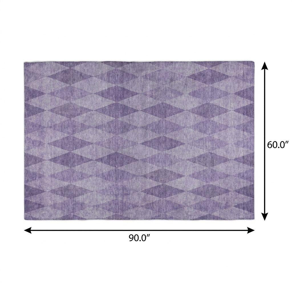 5' X 8' Purple And Lavender Geometric Shag Washable Area Rug With UV Protection - Home & Garden
