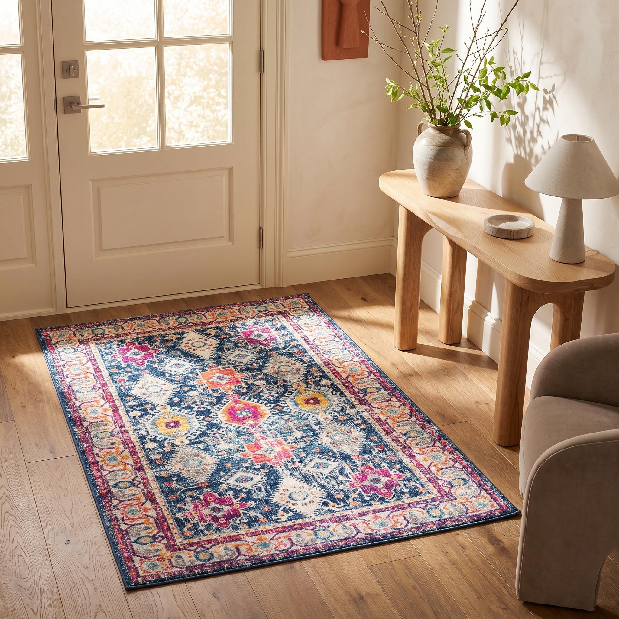 2' X 3' Blue And Beige Abstract Area Rug - Home & Garden