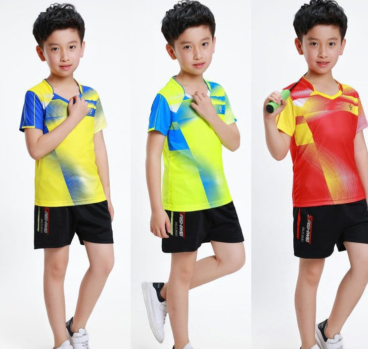 Boys Badminton Sets , children tennis clothes , badminton Suit for kids , table Shirt + Shorts Set , Cool table tennis clothing