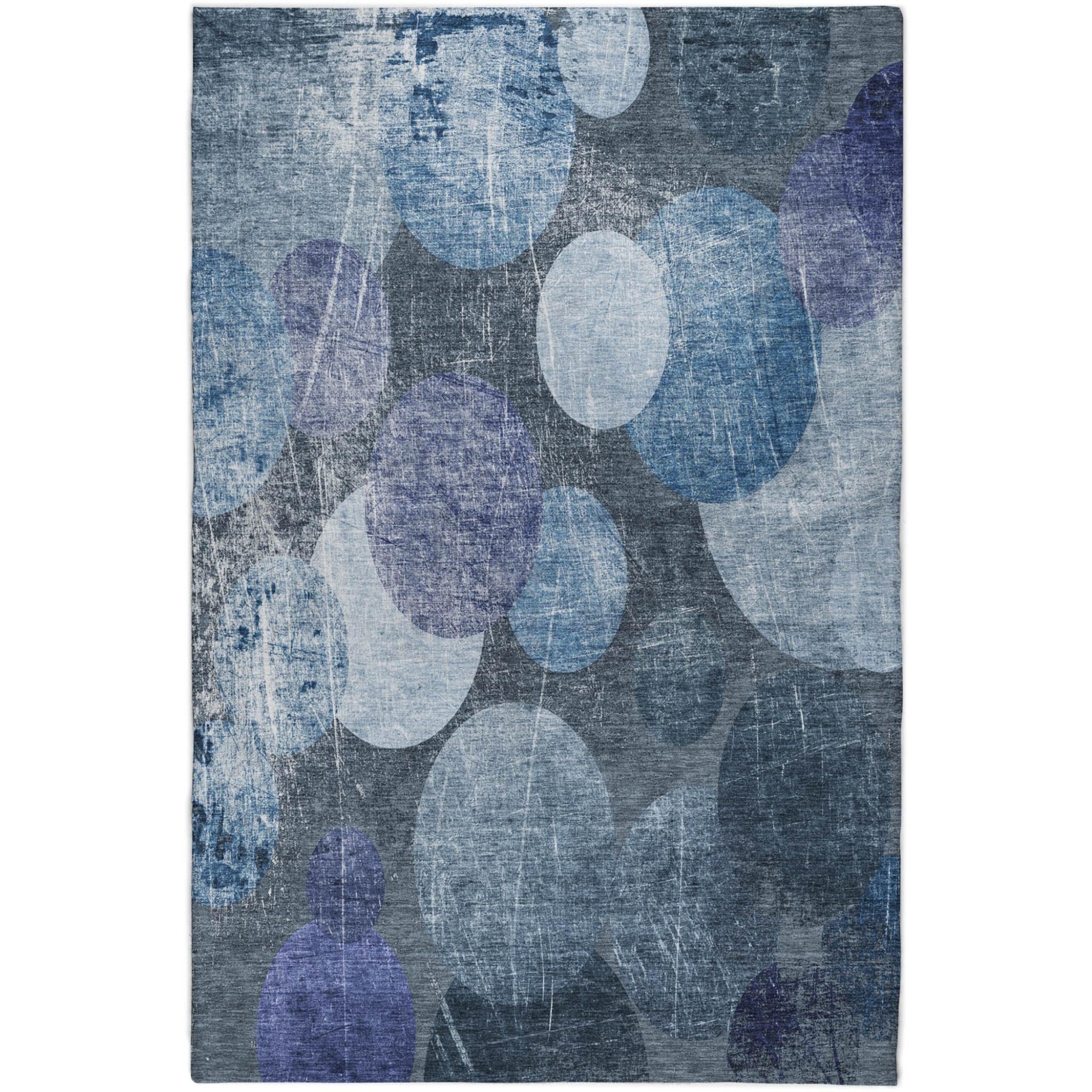 3' X 5' Blue And Denim Blue Geometric Shag Washable Area Rug With UV Protection - Home & Garden