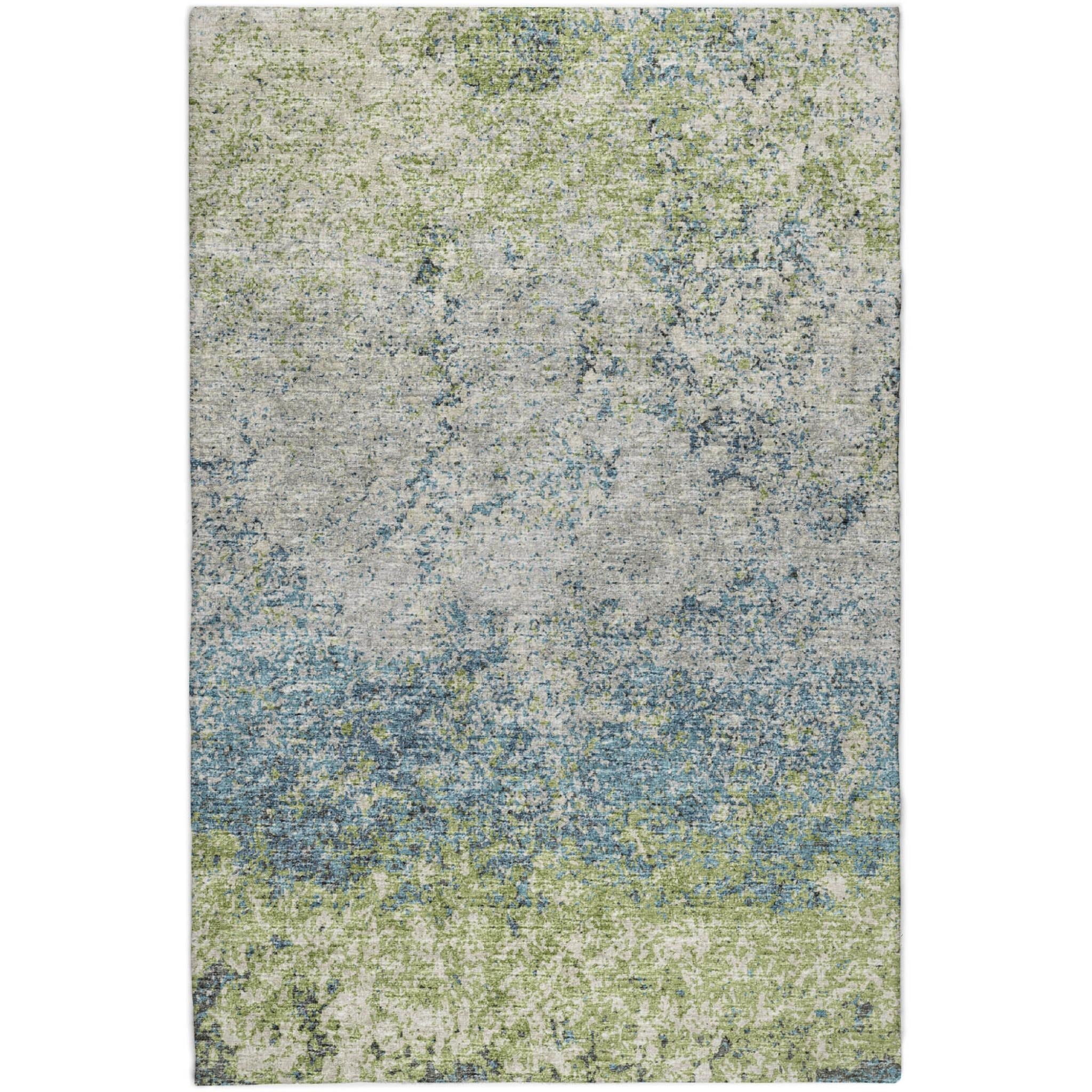 3' X 5' Green And Navy Blue Abstract Shag Washable Area Rug With UV Protection - Home & Garden