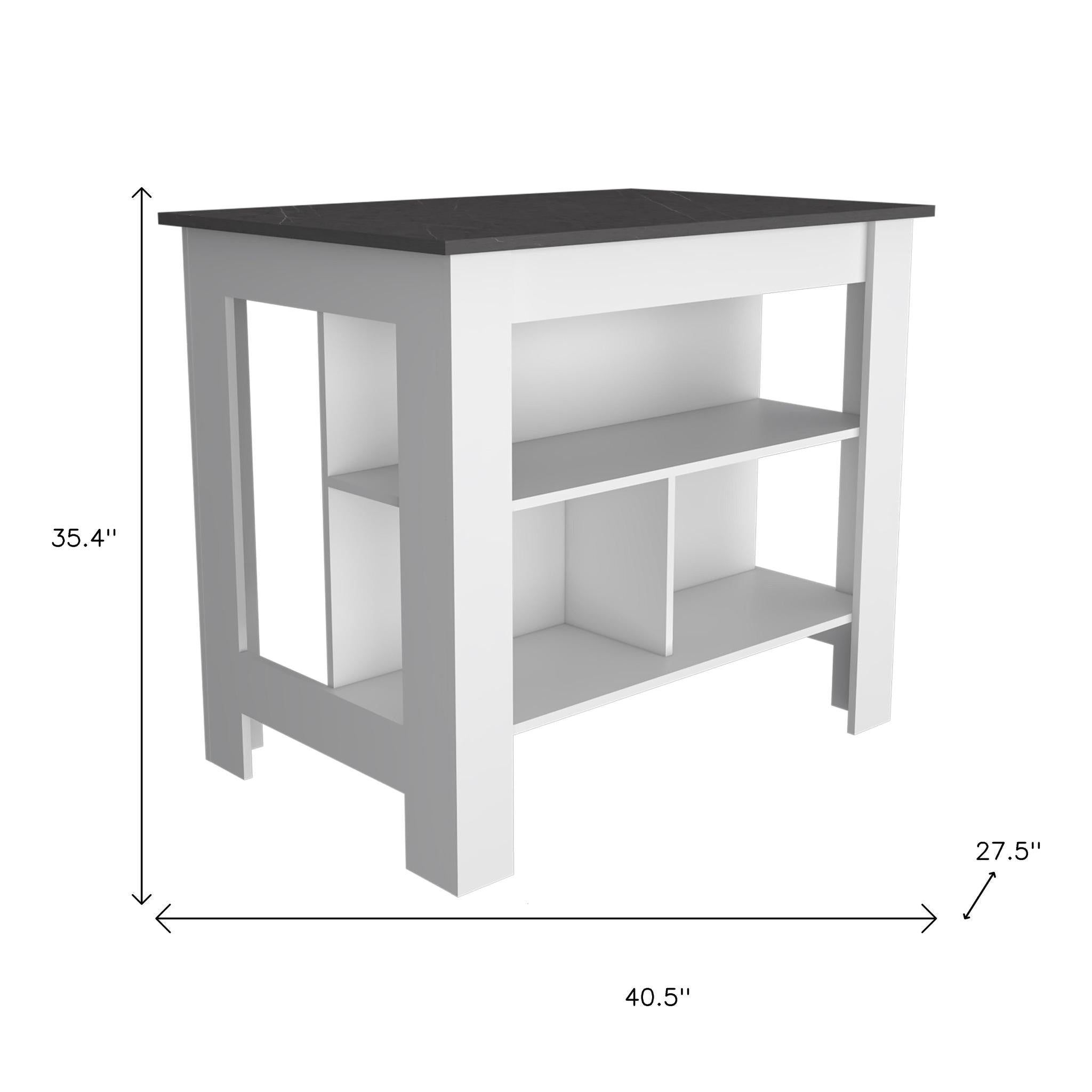 41" Black and White Wood Kitchen Island With Storage - Kitchen & Dining