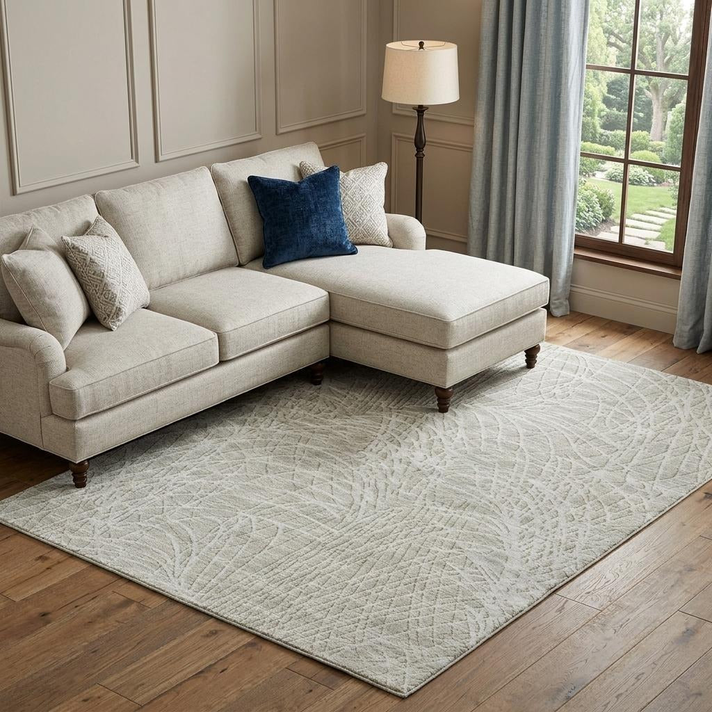 10' X 14' Beige And Ivory Abstract Shag Washable Area Rug With UV Protection - Home & Garden