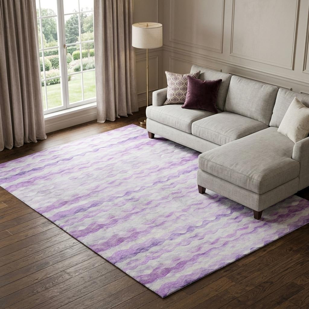 10' X 14' Purple And Violet Striped Shag Washable Area Rug With UV Protection - Home & Garden
