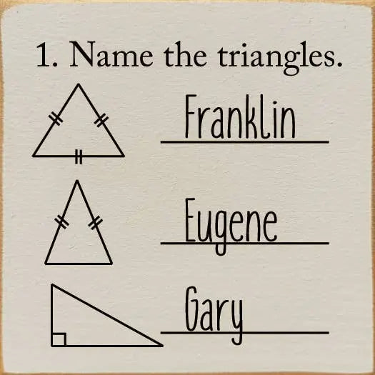 1. Name The Triangles. Franklin, Eugene, Gary. Sawdust City