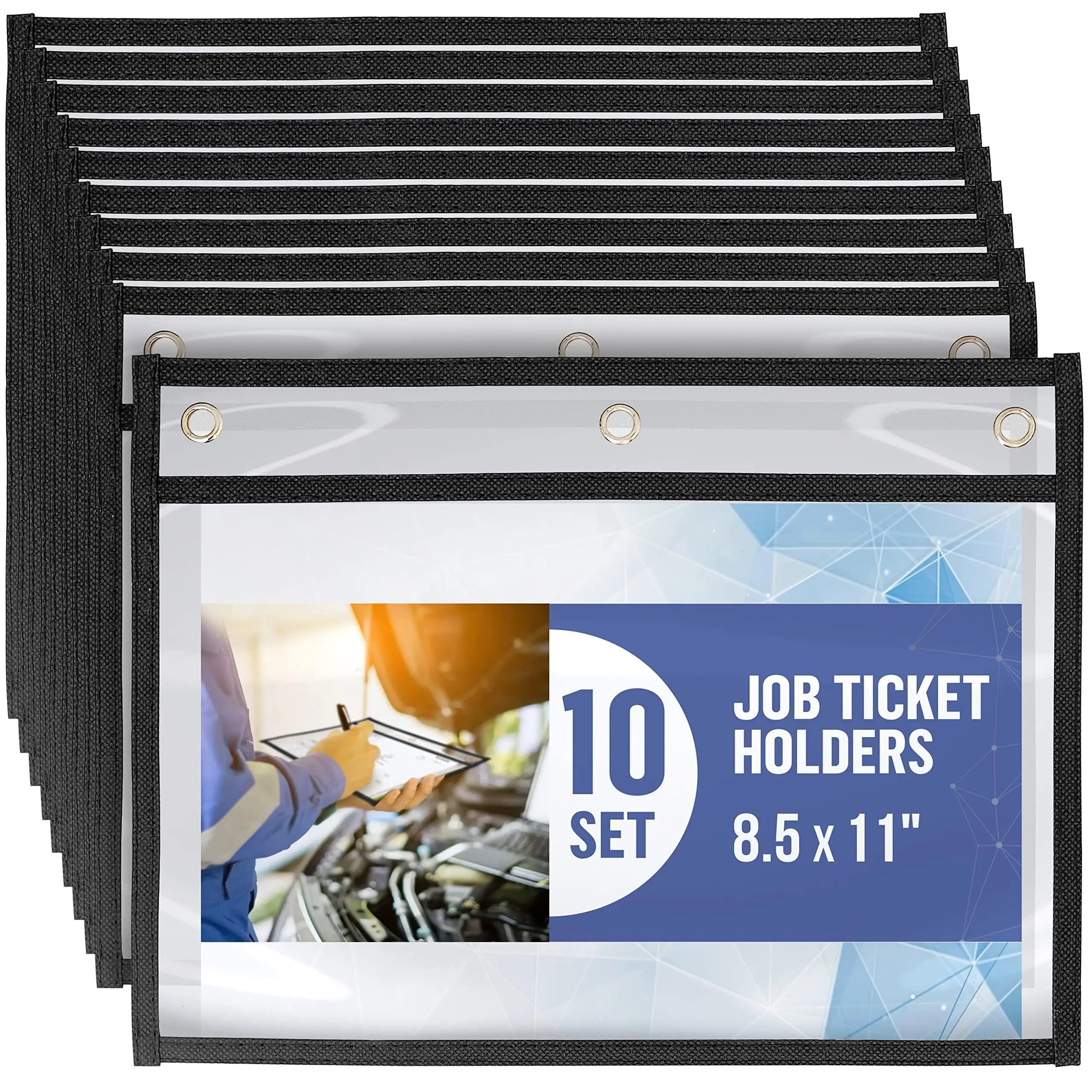 10 Pack Horizontal Job Ticket Holders 8.5x11 in (3 Hole)   Black Dry Erase Pockets Sleeves 8 1 2 x 11 in   Clear Plastic Shop Ticket Holders   Black Paper Sleeves   Dry Erase Pocket Sleeves Black Juzari
