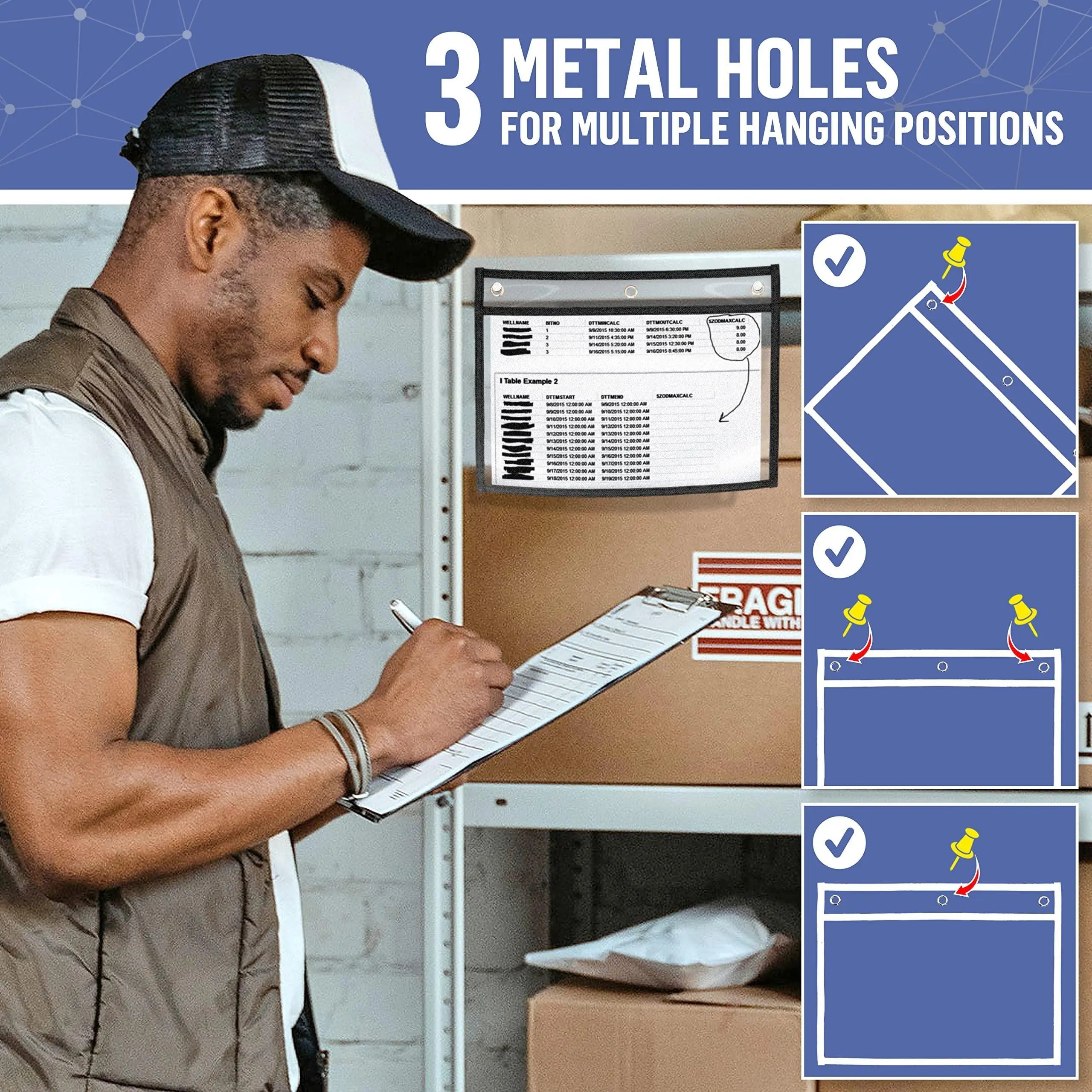10 Pack Horizontal Job Ticket Holders 8.5x11 in (3 Hole)   Black Dry Erase Pockets Sleeves 8 1 2 x 11 in   Clear Plastic Shop Ticket Holders   Black Paper Sleeves   Dry Erase Pocket Sleeves Black Juzari