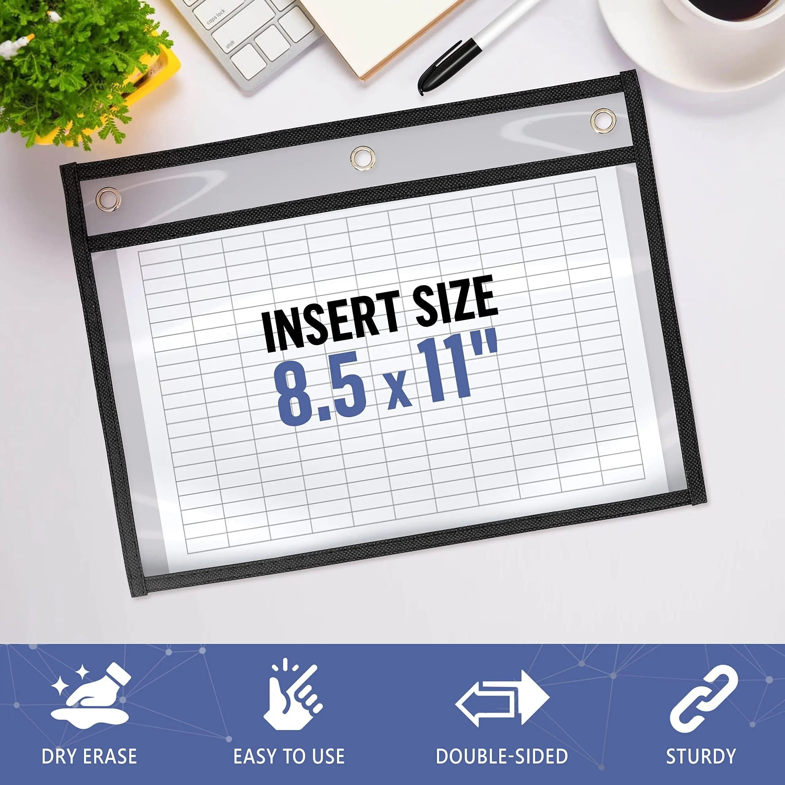 10 Pack Horizontal Job Ticket Holders 8.5x11 in (3 Hole)   Black Dry Erase Pockets Sleeves 8 1 2 x 11 in   Clear Plastic Shop Ticket Holders   Black Paper Sleeves   Dry Erase Pocket Sleeves Black Juzari