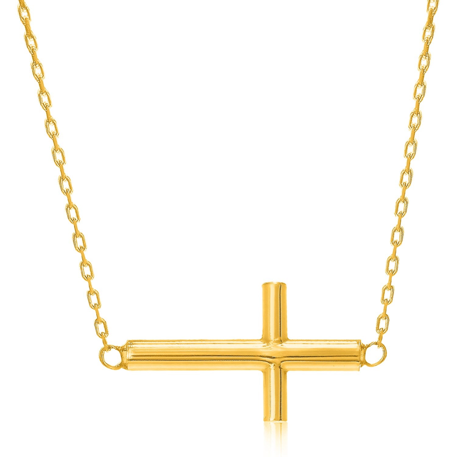 14k Yellow Gold Necklace with a Polished Cross Design - 18" - Jewelry