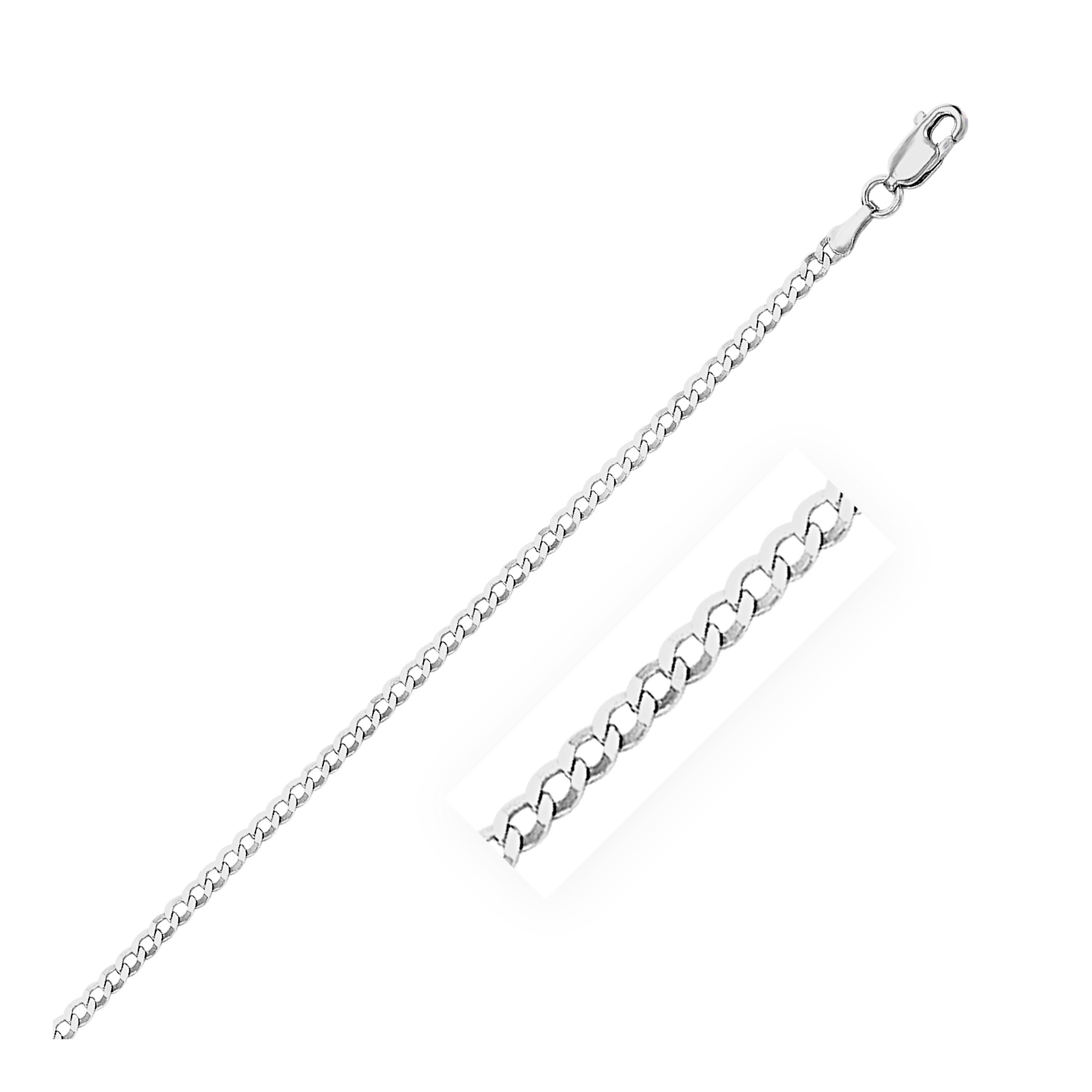 2.6mm 14k White Gold Solid Curb Chain - 16" - Jewelry