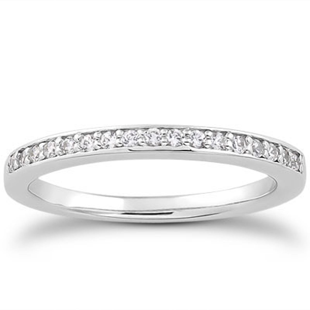 14k White Gold Micro-pave Flat Sided Diamond Wedding Ring Band - 4 - Jewelry