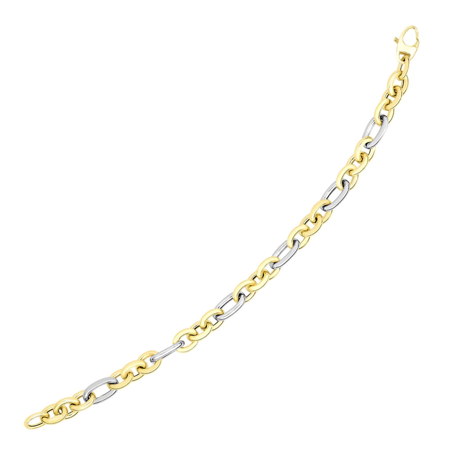 14k Two-Tone Gold Long and Short Style Oval Link Bracelet - 7.25" - Jewelry
