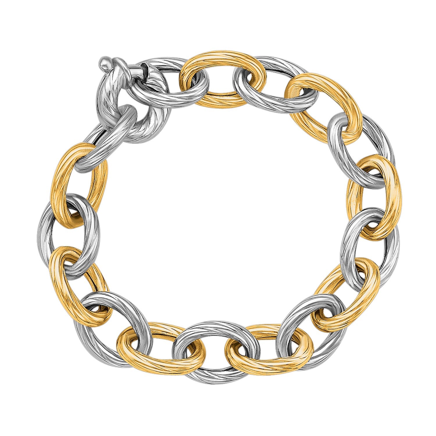 18k Yellow Gold and Sterling Silver Rhodium Plated Diamond Cut Chain Bracelet - 7.75" - Jewelry