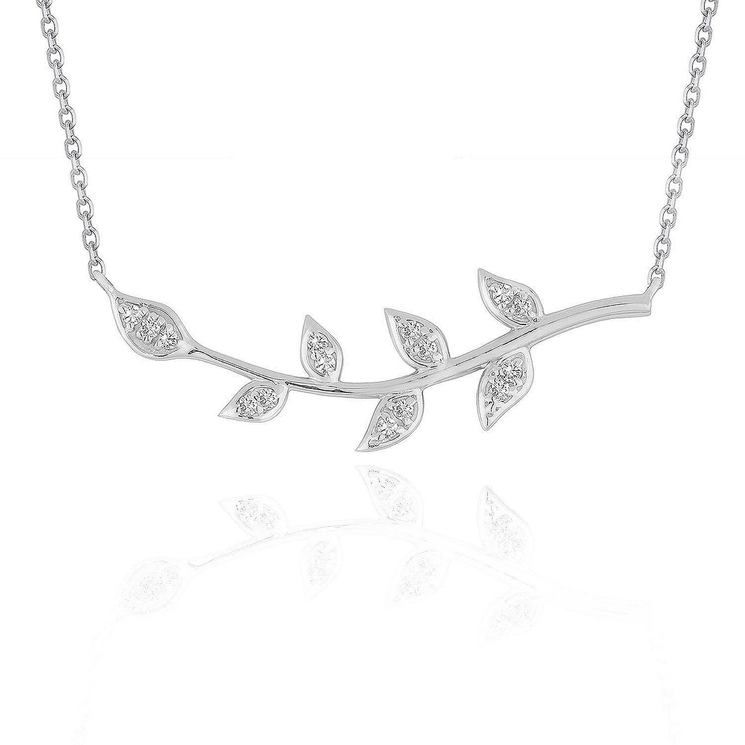 Diamond Vine Design Pendant in 14k White Gold - 18" - Jewelry