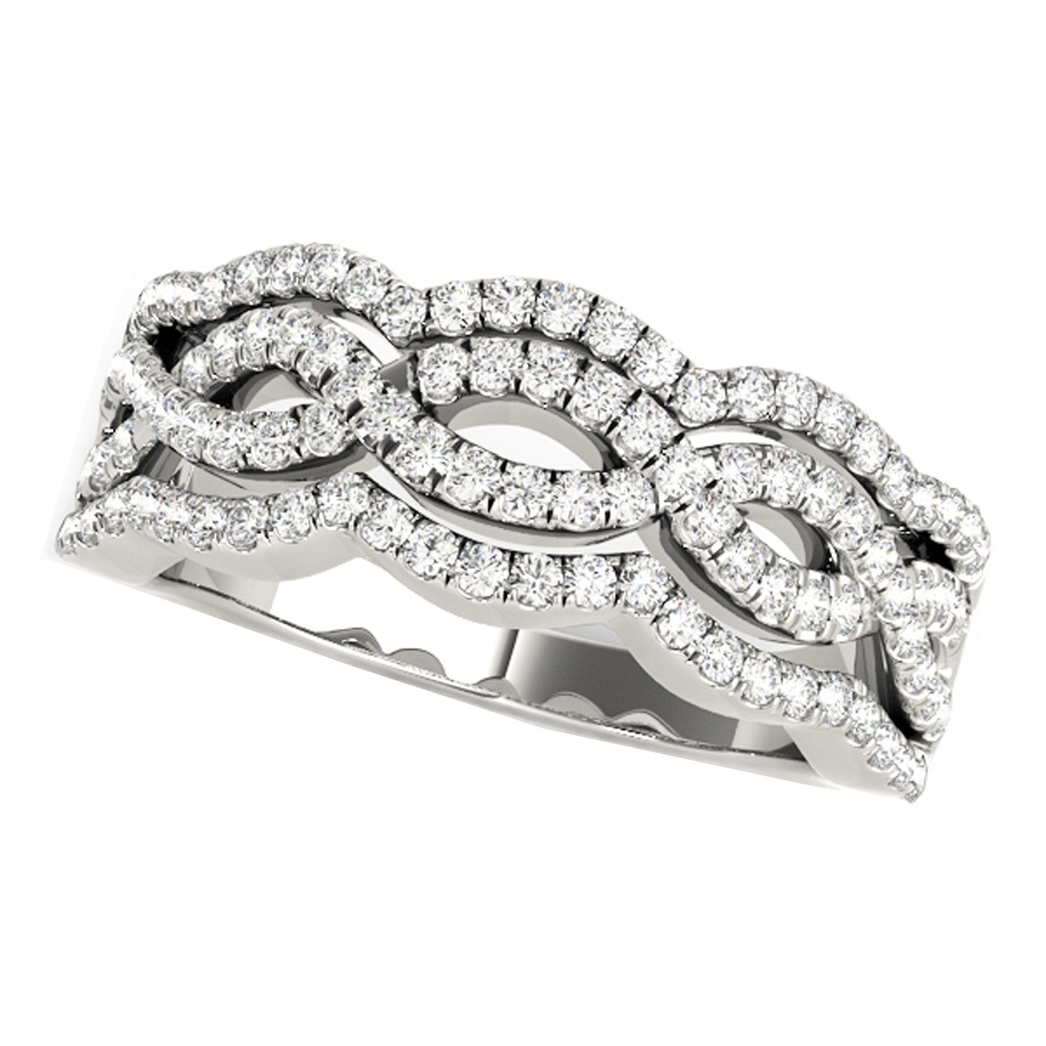 Diamond Studded Ring with Four Curves in 14k White Gold (5/8 cttw) - 3 - Jewelry