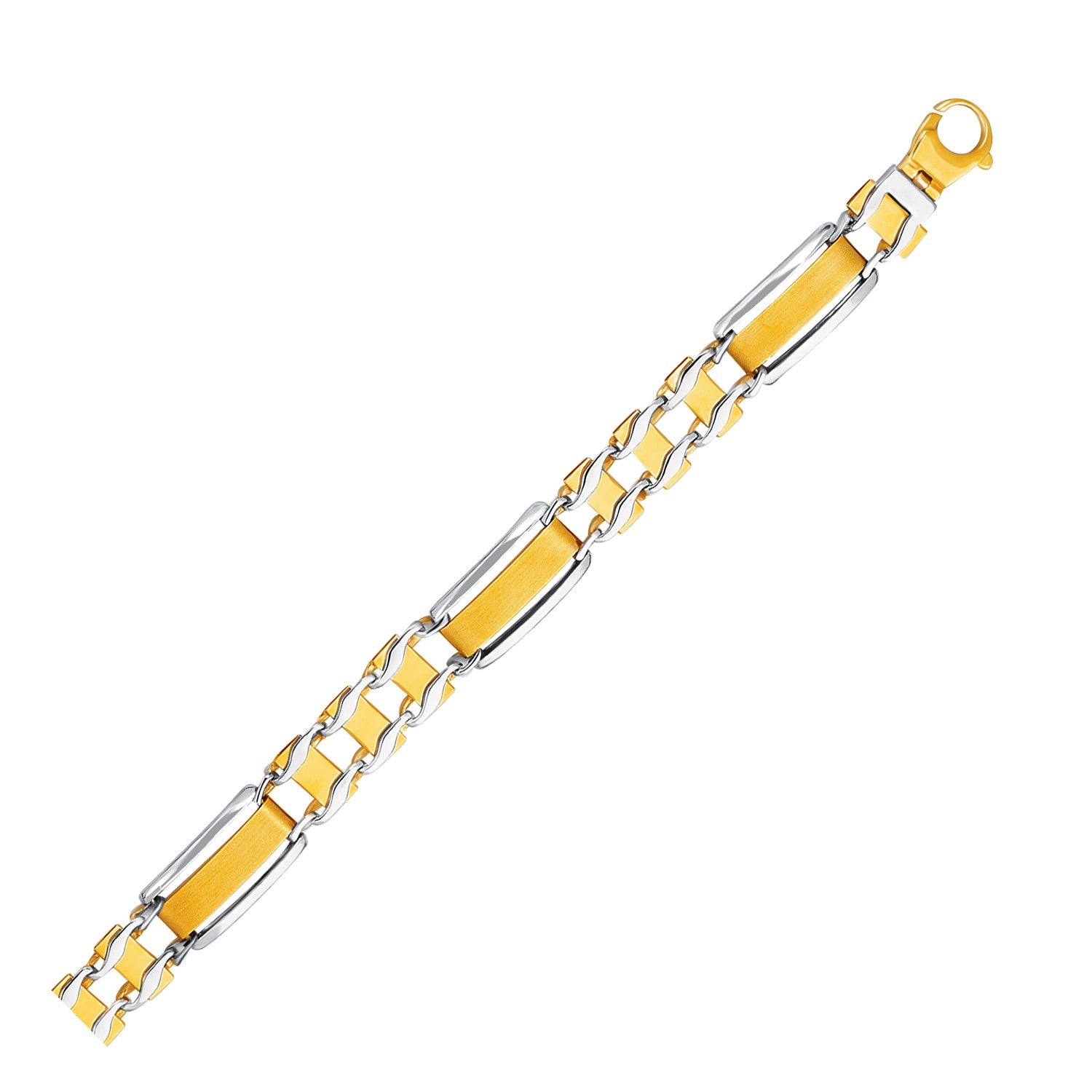14k Two-Tone Gold Men's Bracelet with Fancy Rounded Bars - 8.5" - Jewelry