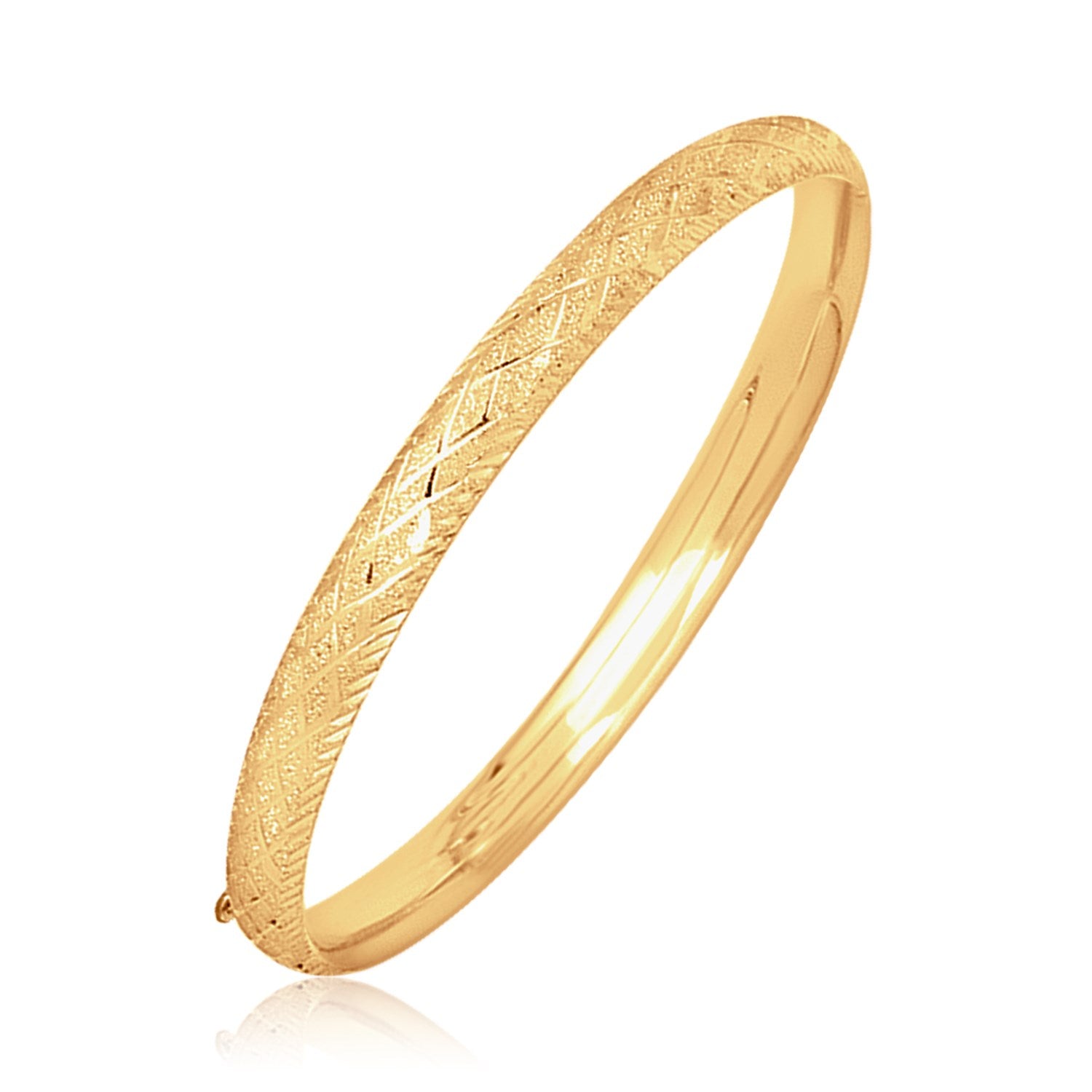 14k Yellow Gold Diamond Cut Design Dome Motif Children's Bangle - 5.5" - Jewelry