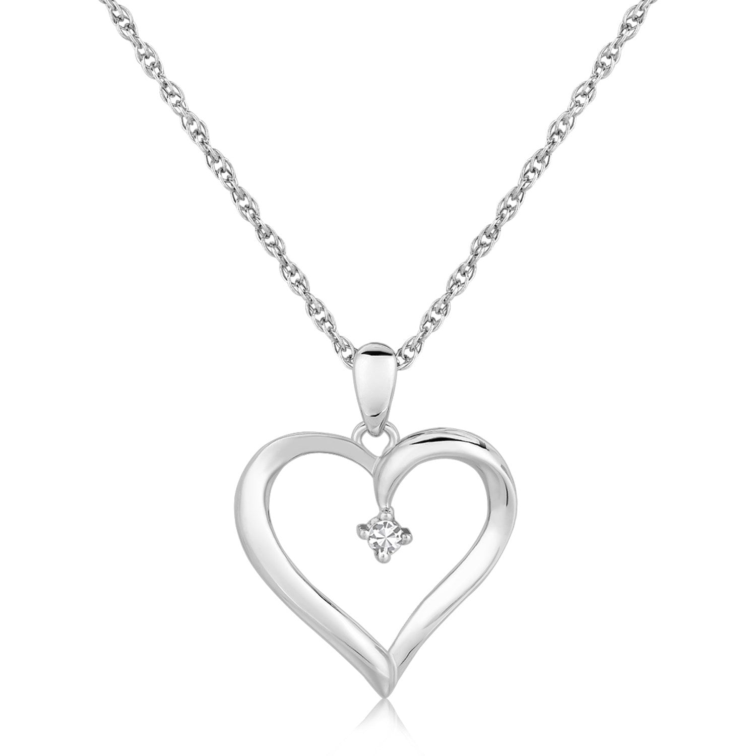 Sterling Silver Diamond Embellished Open Heart Pendant (.03 cttw) - 18 - Jewelry