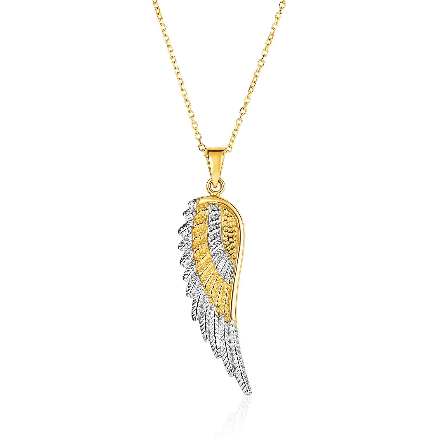 14k Two-Tone Yellow and White Gold Angel Wing Pendant - GreatEagleInc