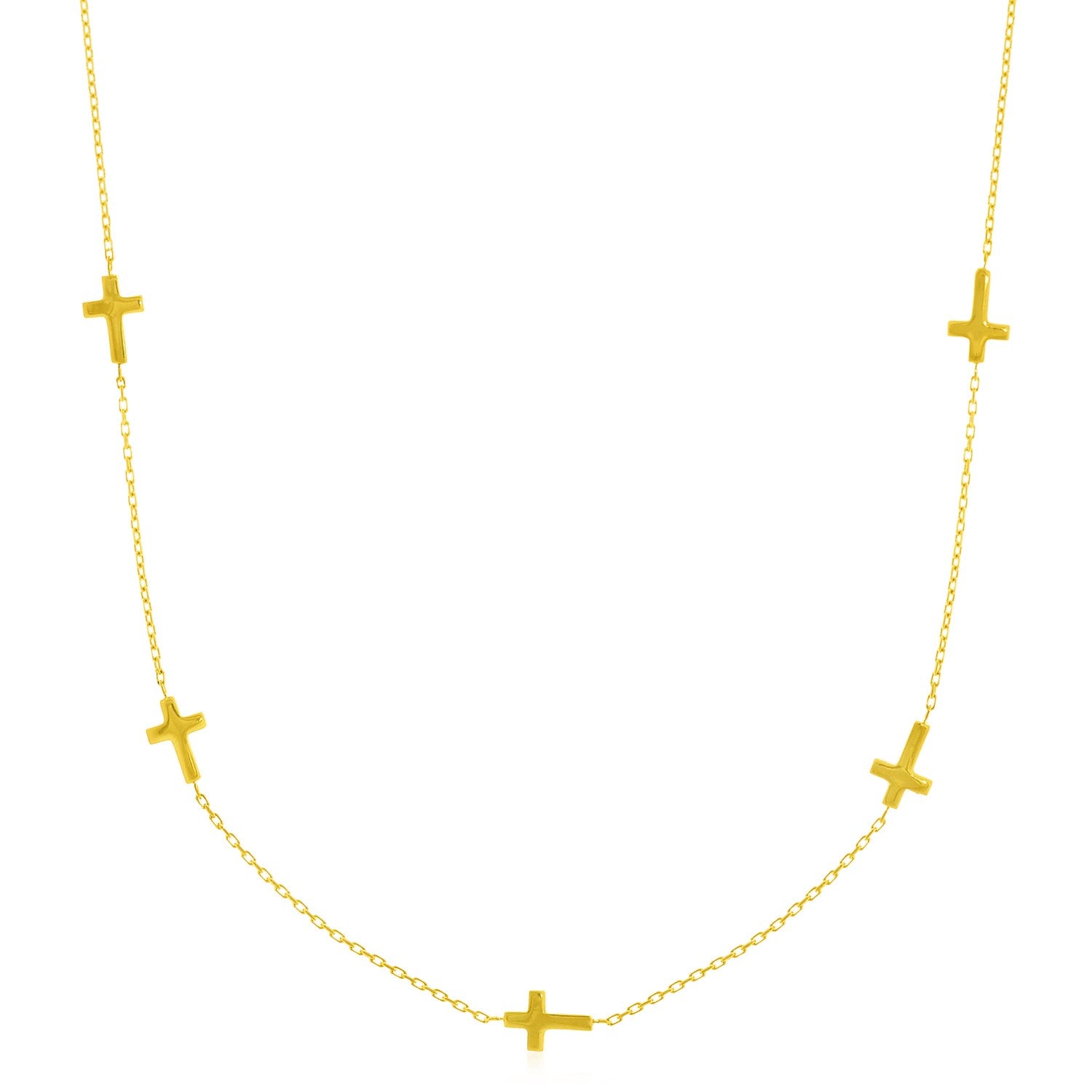 14k Yellow Gold Chain Necklace with Cross Stations 17"