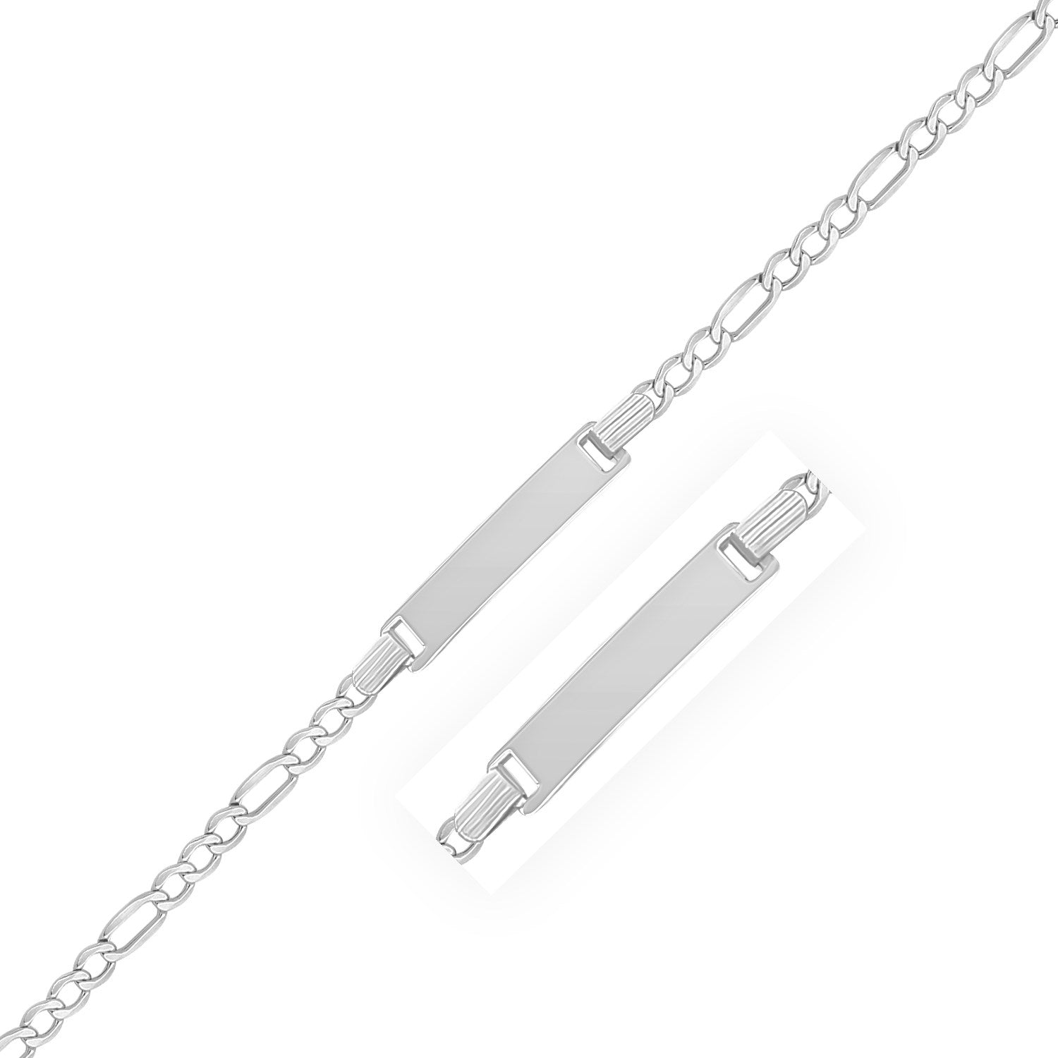 14k White Gold Figaro Chain Fancy Children's ID Bracelet - 6" - Jewelry