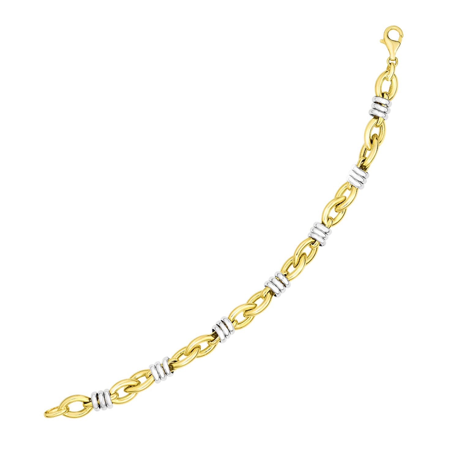 14k Two-Tone Gold Ring-Wrapped Marquis Shape Link Bracelet - 7.75" - Jewelry