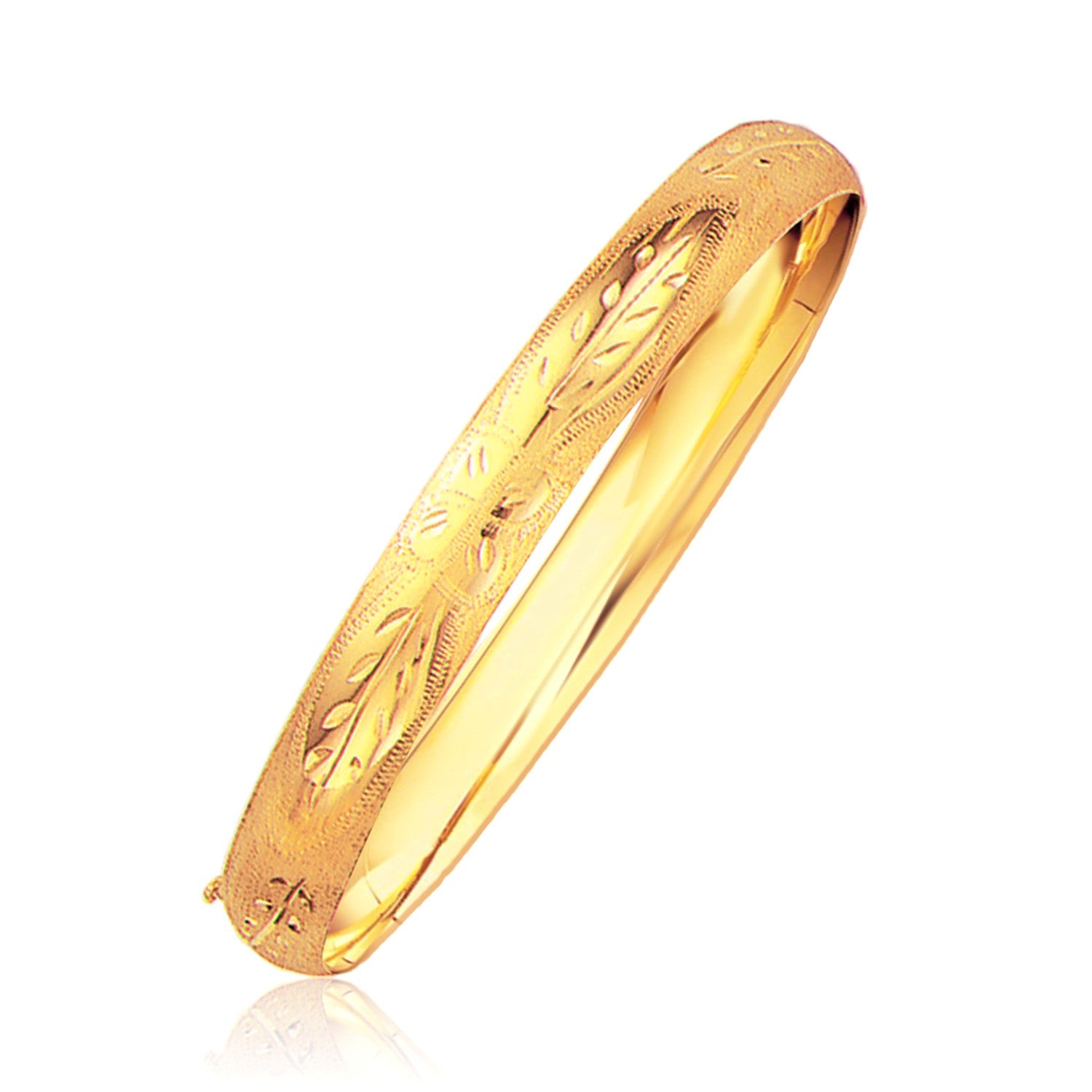 Classic Floral Carved Bangle in 14k Yellow Gold (8.0mm) 7"