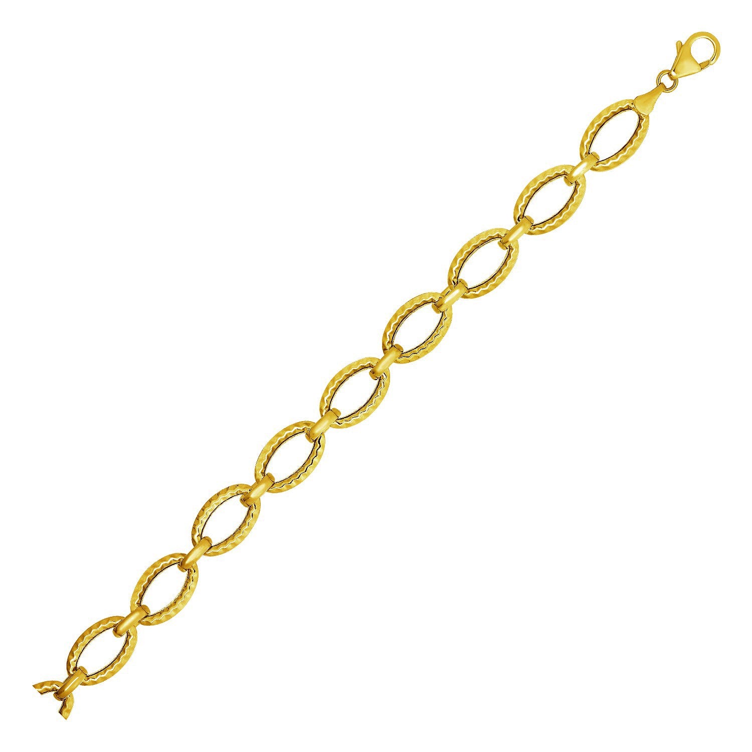 Textured Oval Link Bracelet in 14k Yellow Gold 7.25"