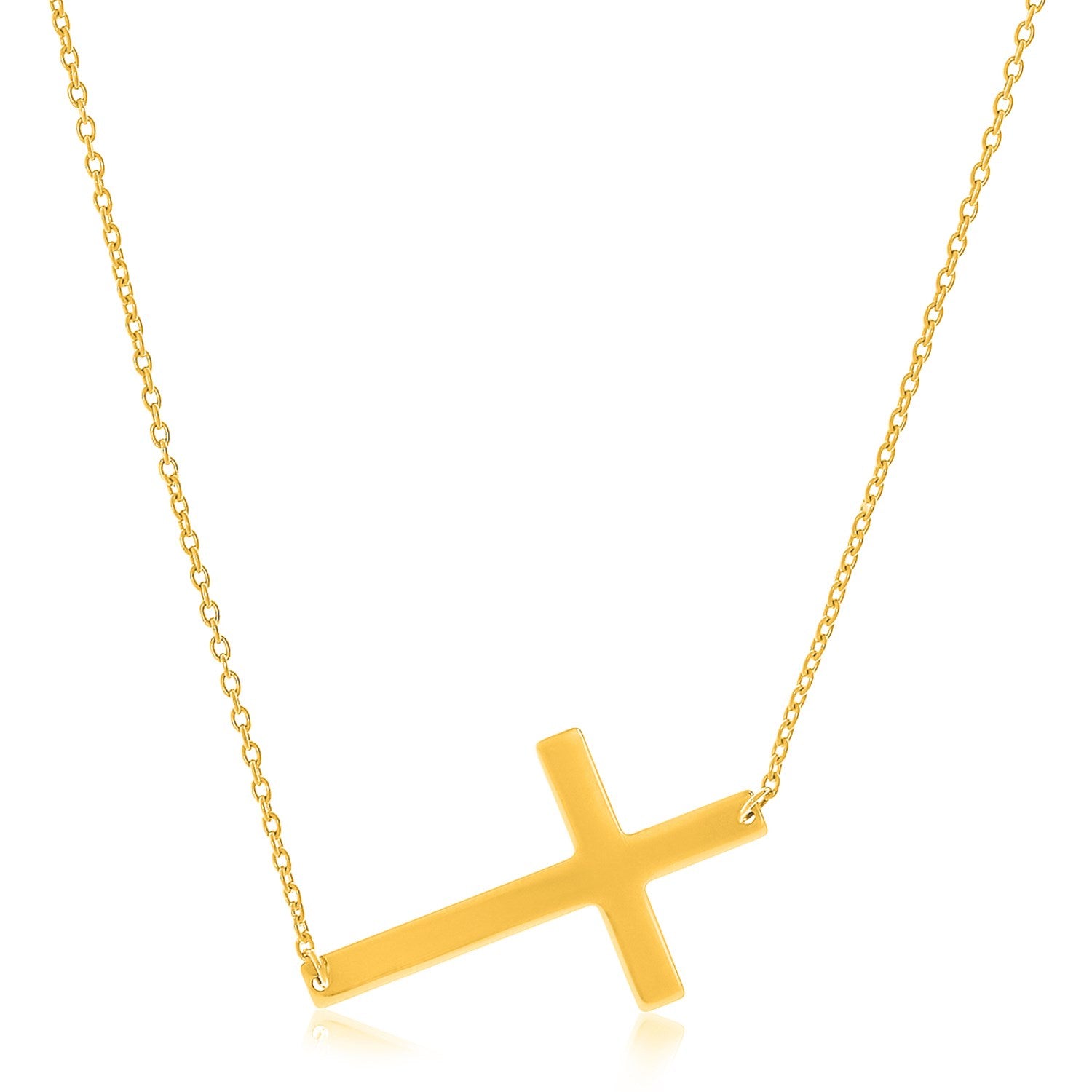 14k Yellow Gold Plain Cross Motif Necklace 18"