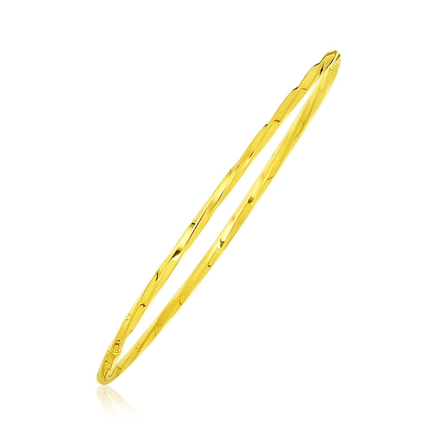 14k Yellow Gold Thin Twisted Shiny Bangle 8"